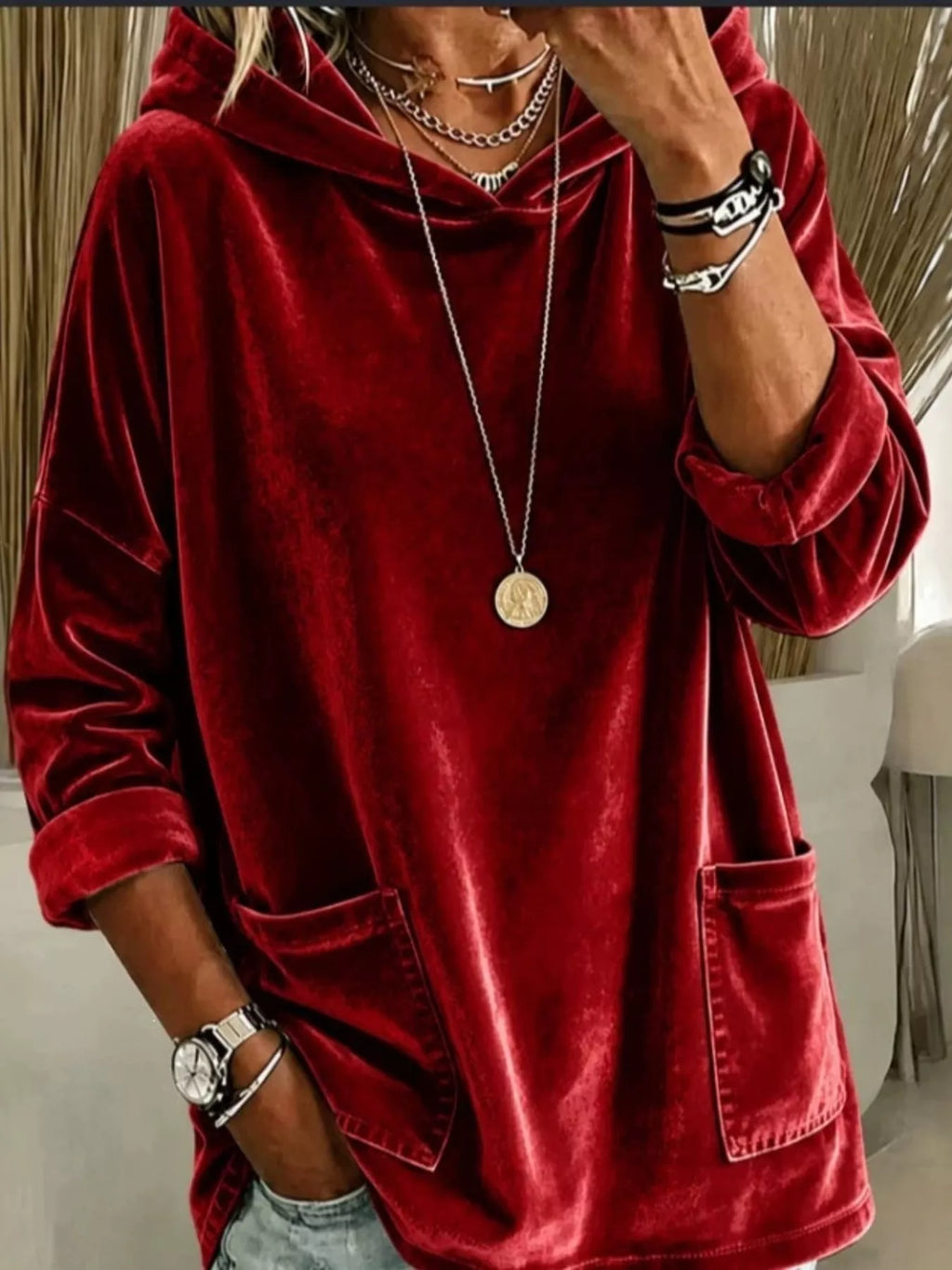 Velvet Front Pockets Hoodie - Lilixa.store