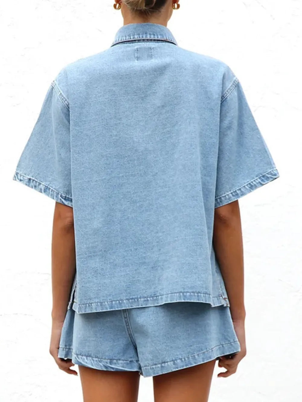 Button Up Half Sleeve Denim Shirt - Lilixa.store