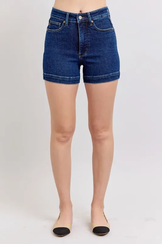 Judy Blue Full Size High Waist Tummy Control Denim Shorts Plus Size - Lilixa.store