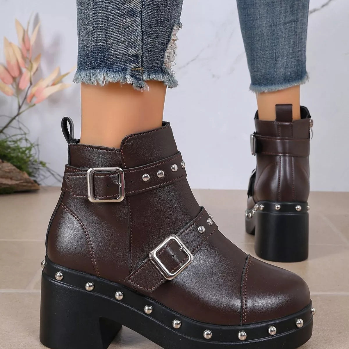 Round Toe Block Heels Boots - Lilixa.store