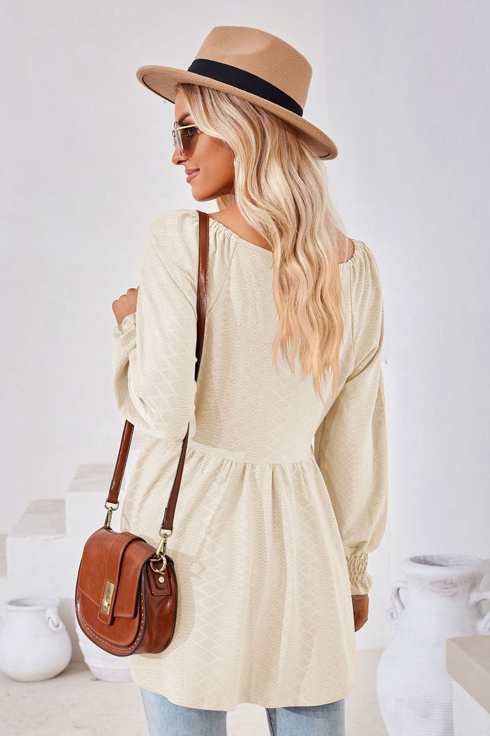 V-Neck Lantern Sleeve Blouse, view 4