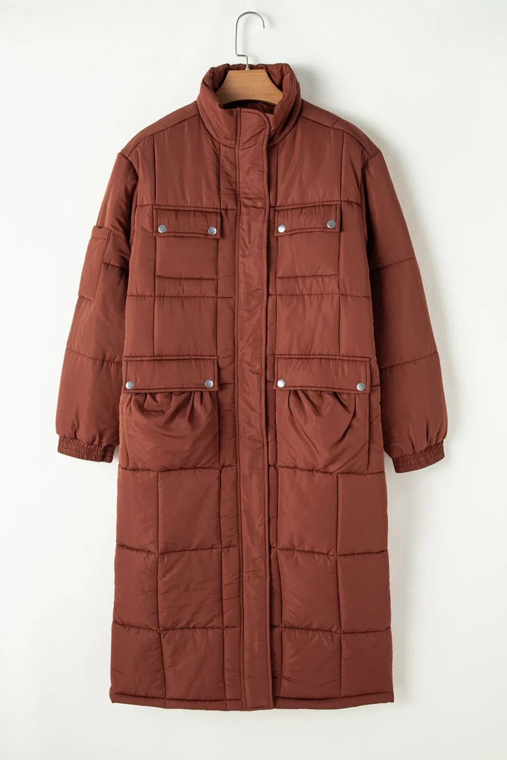 Pocketed Bubble Texture Long Sleeve Longline Winter Coat - Lilixa.store