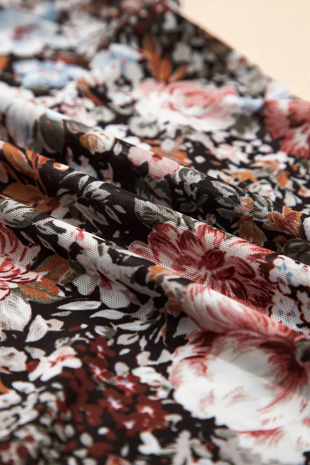 Floral Print Mock Neck Sheer Mesh Top, view 10