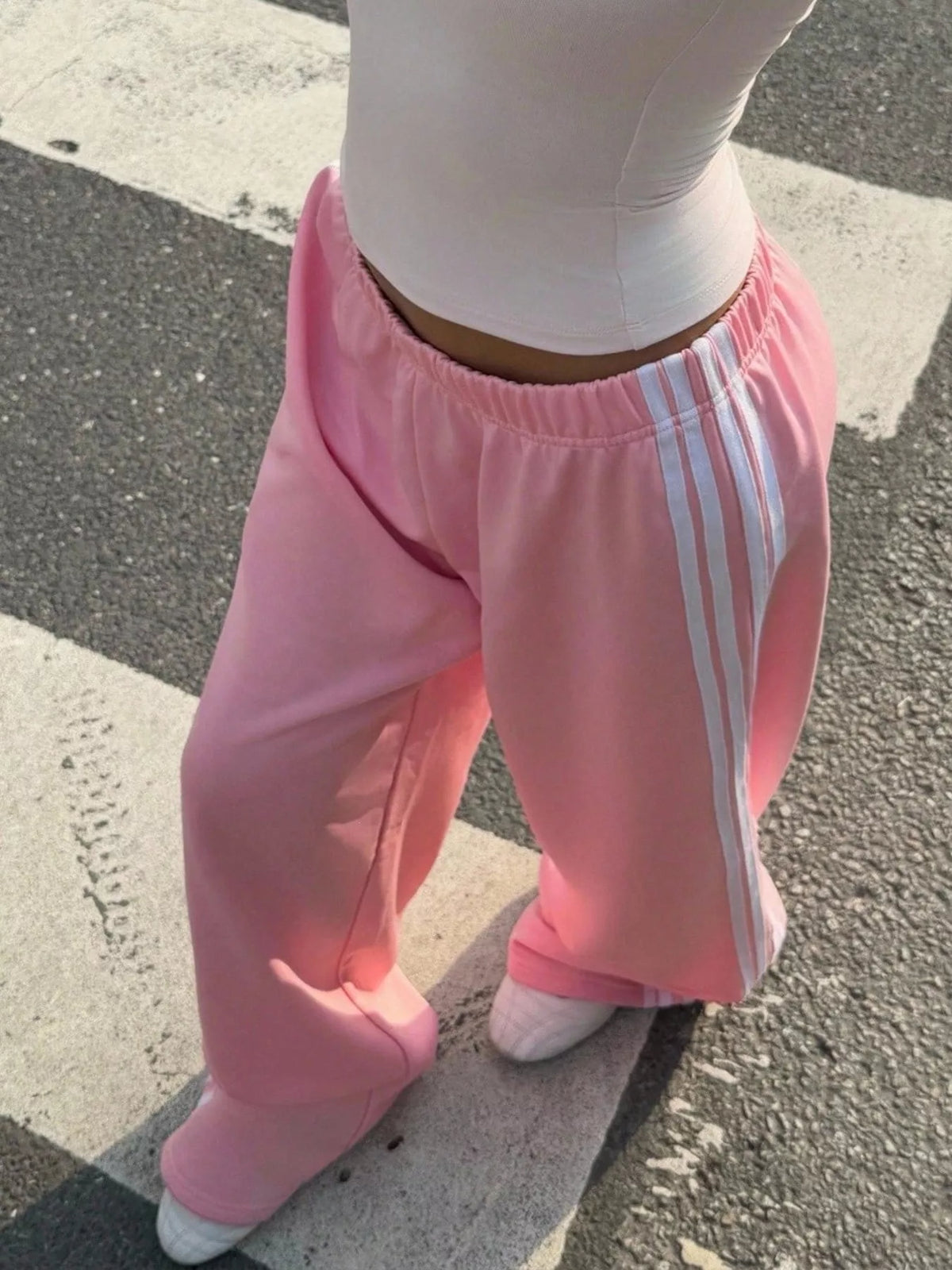 High-Waisted Wide-Leg Track Pants with Side Stripes, view 3
