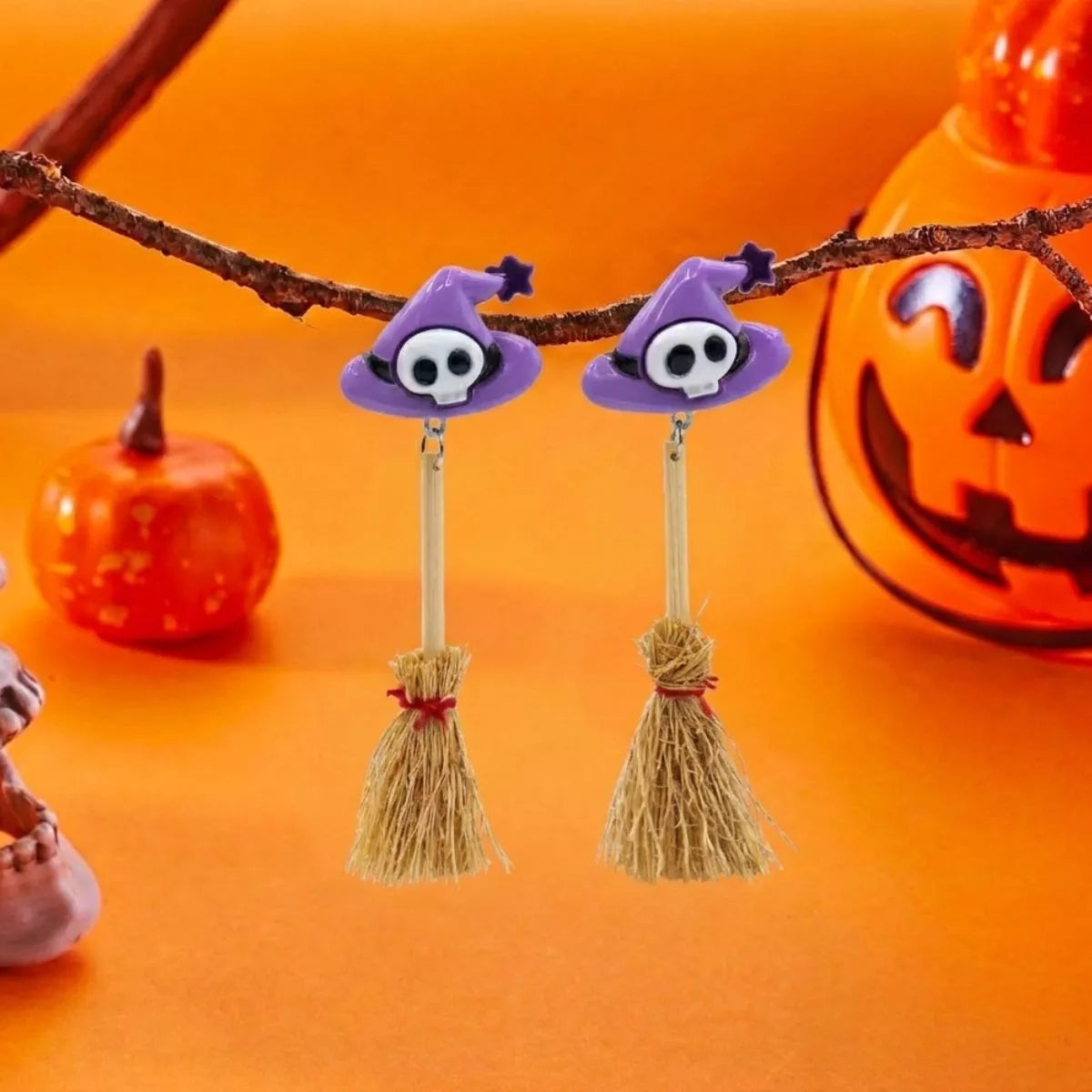 Halloween Witch Hat and Broomstick Dangle Earrings - Lilixa.store
