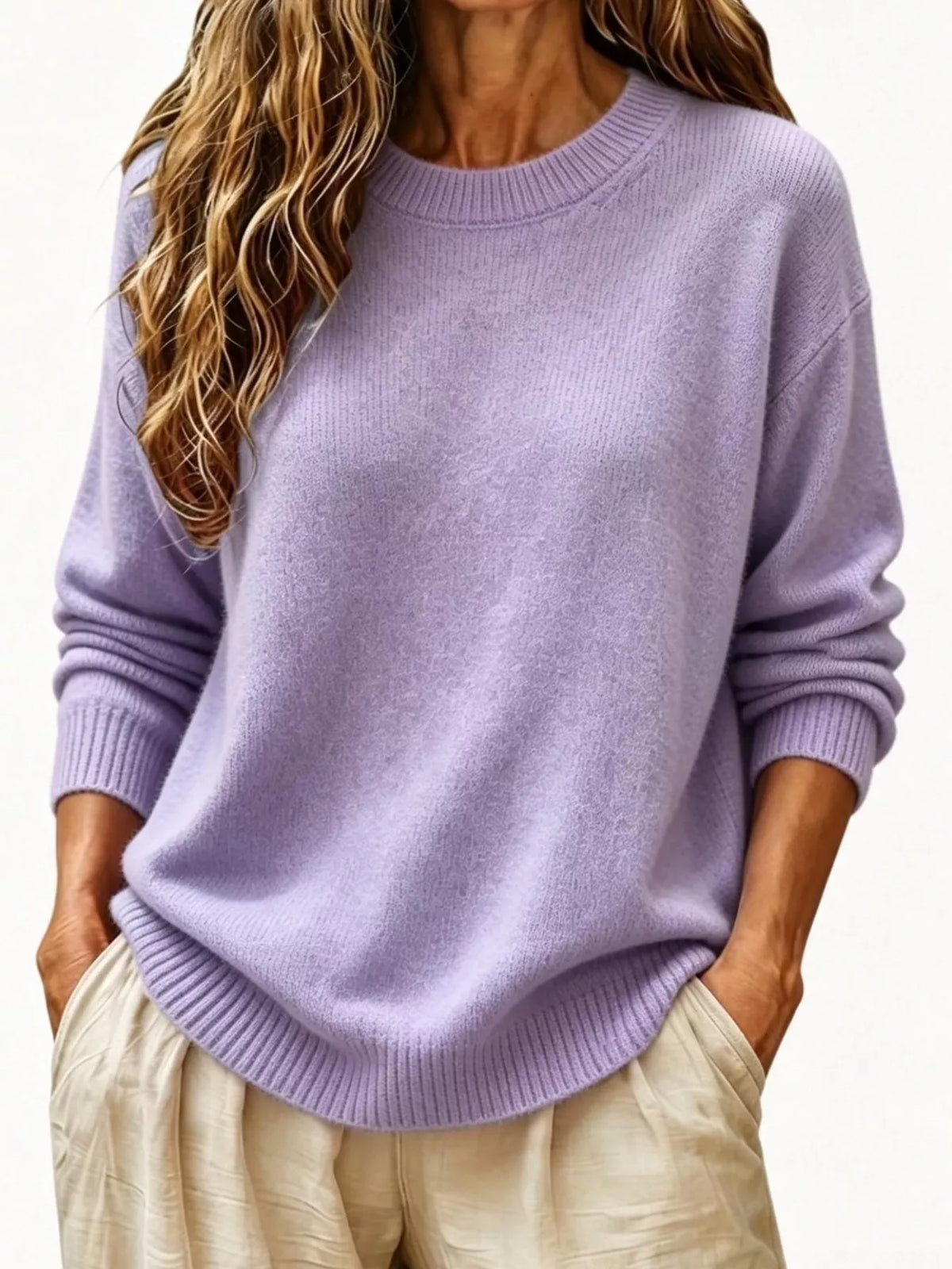 Full Size Round Neck Dropped Shoulder Sweater Plus Size - Lilixa.store