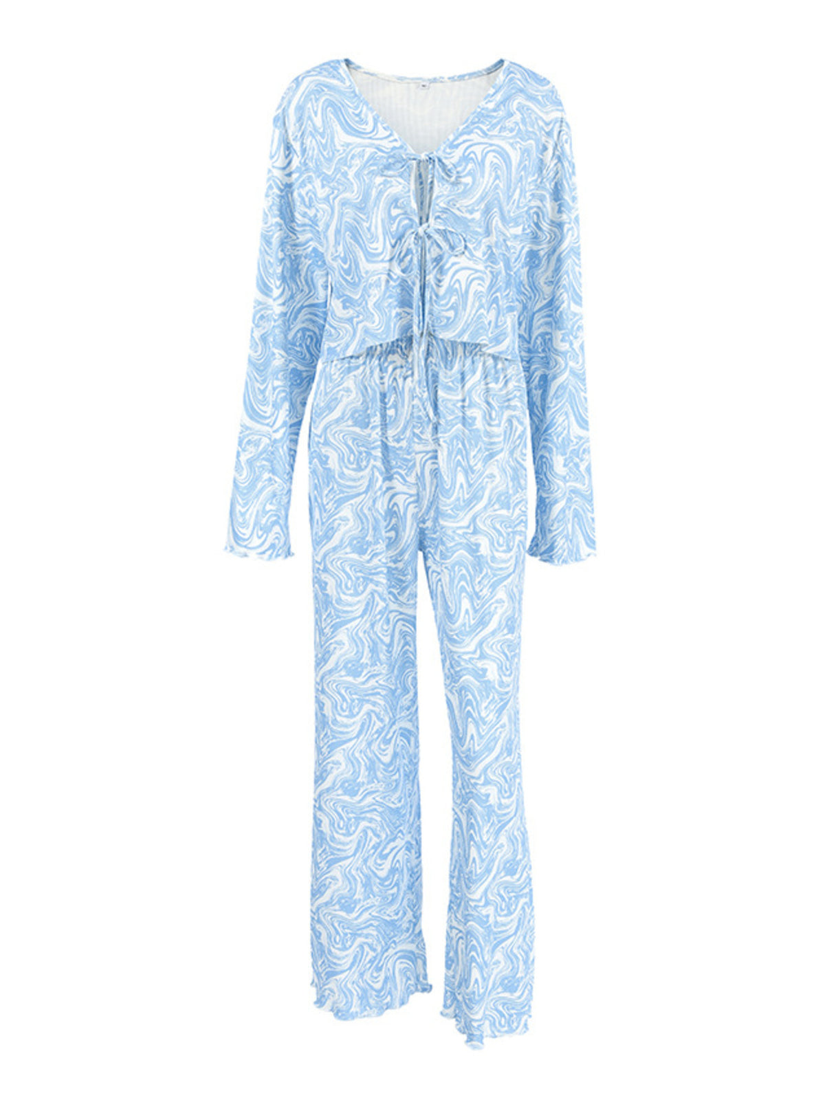 Tie Front Long Sleeve Top and Pants Lounge Set - Lilixa.store