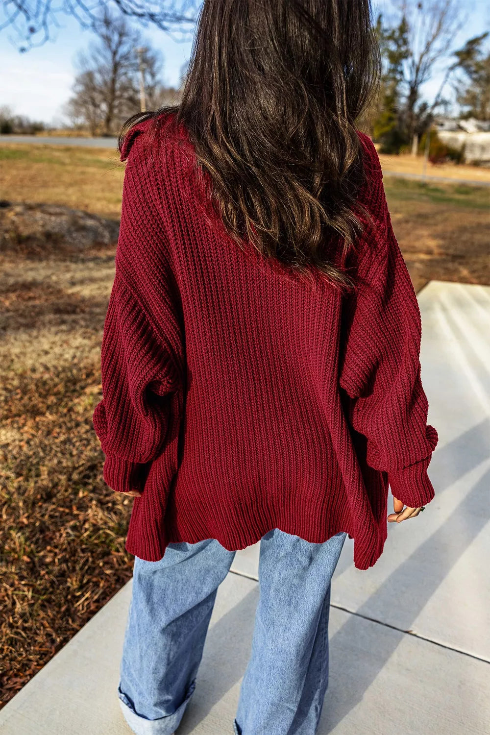 Solid Color Knit Oversized Button Front Sweater Cardigan - Lilixa.store