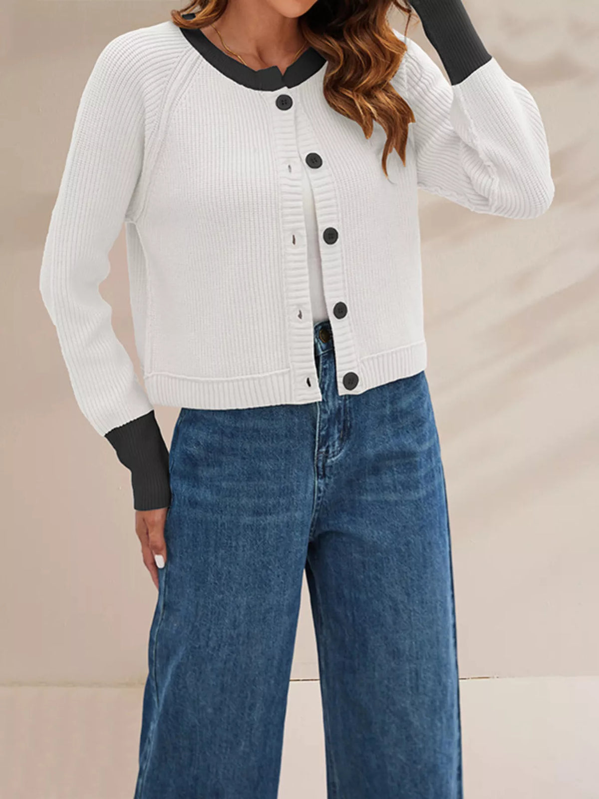 Color Block Ribbed Knit Button-Front Cardigan - Lilixa.store