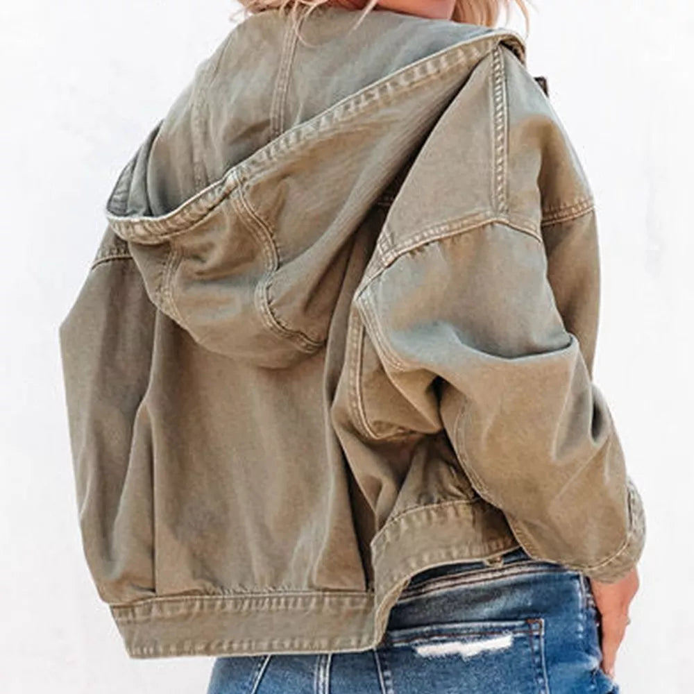 Hooded Dropped Shoulder Denim Jacket - Lilixa.store