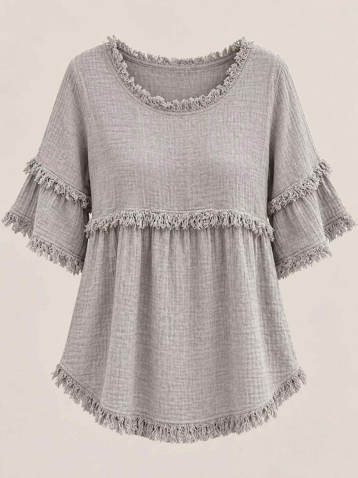 Full Size Frayed Edge Textured Blouse Plus Size, view 35