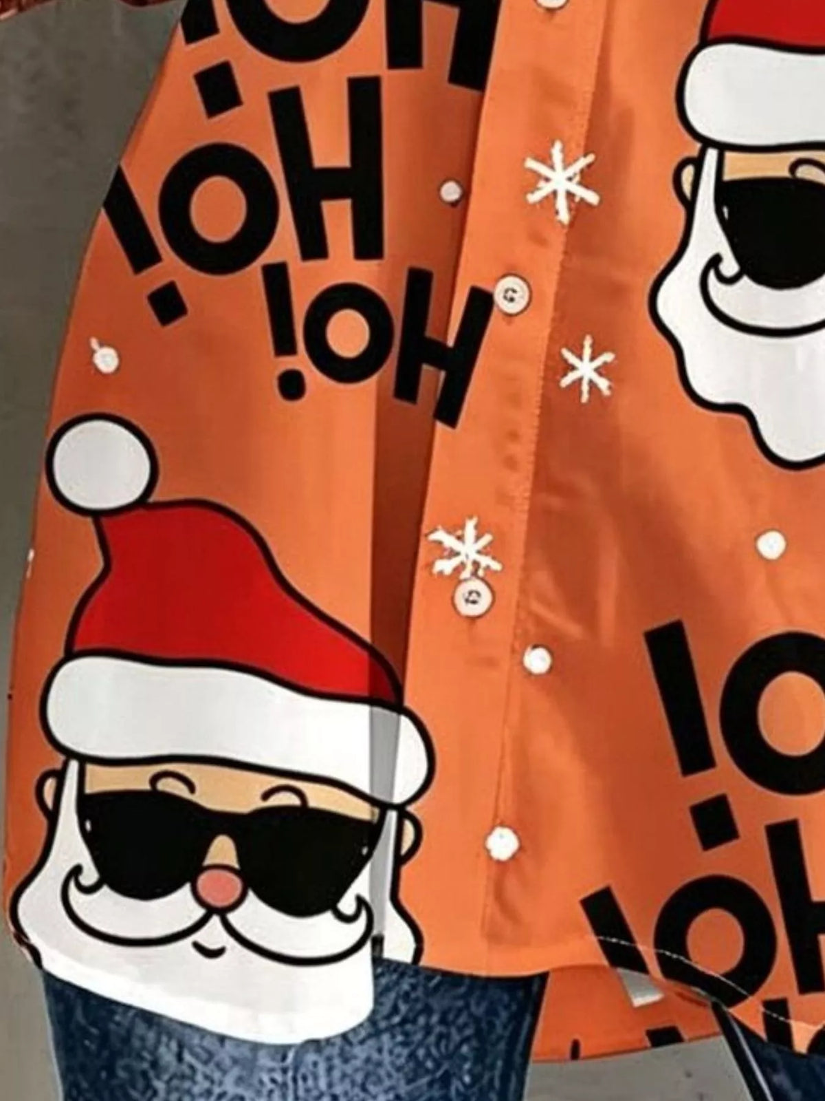 Full Size Christmas Santa Claus Print Button-Down Shirt Plus Size, view 5