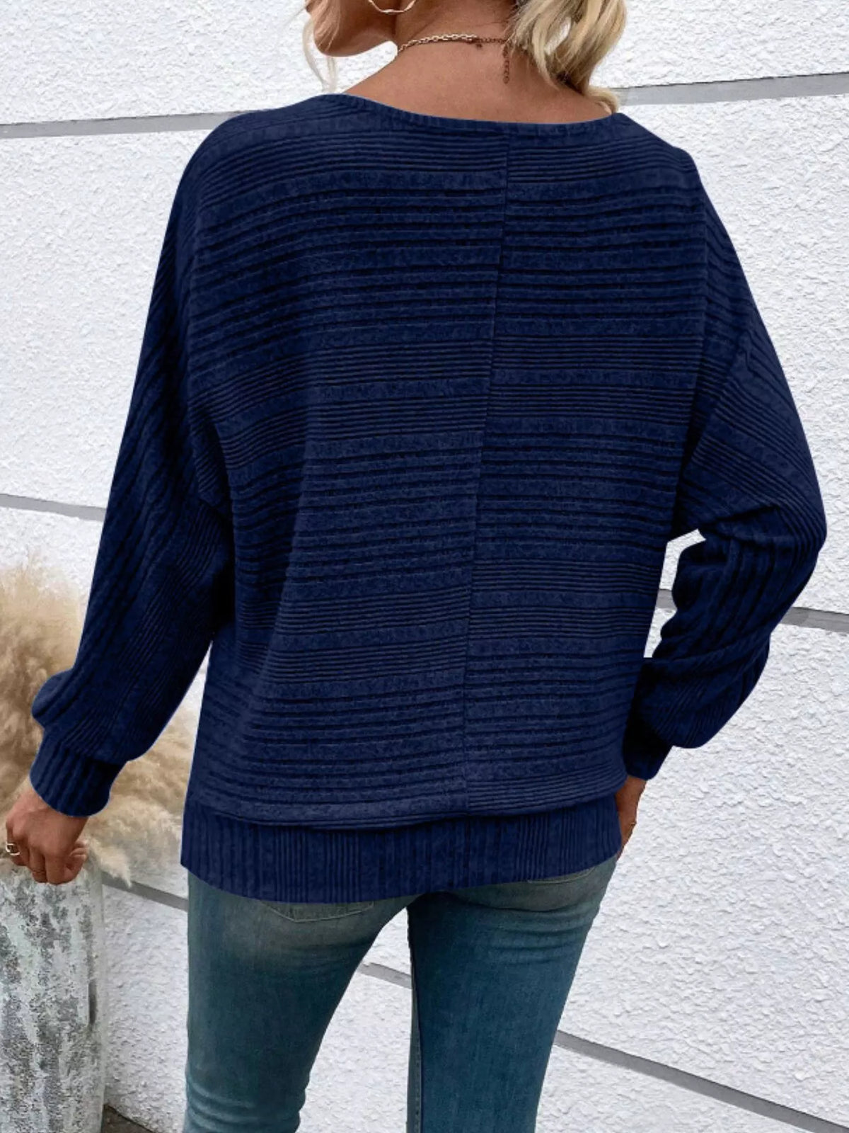 Ribbed Round Neck Long Sleeve Top - Lilixa.store