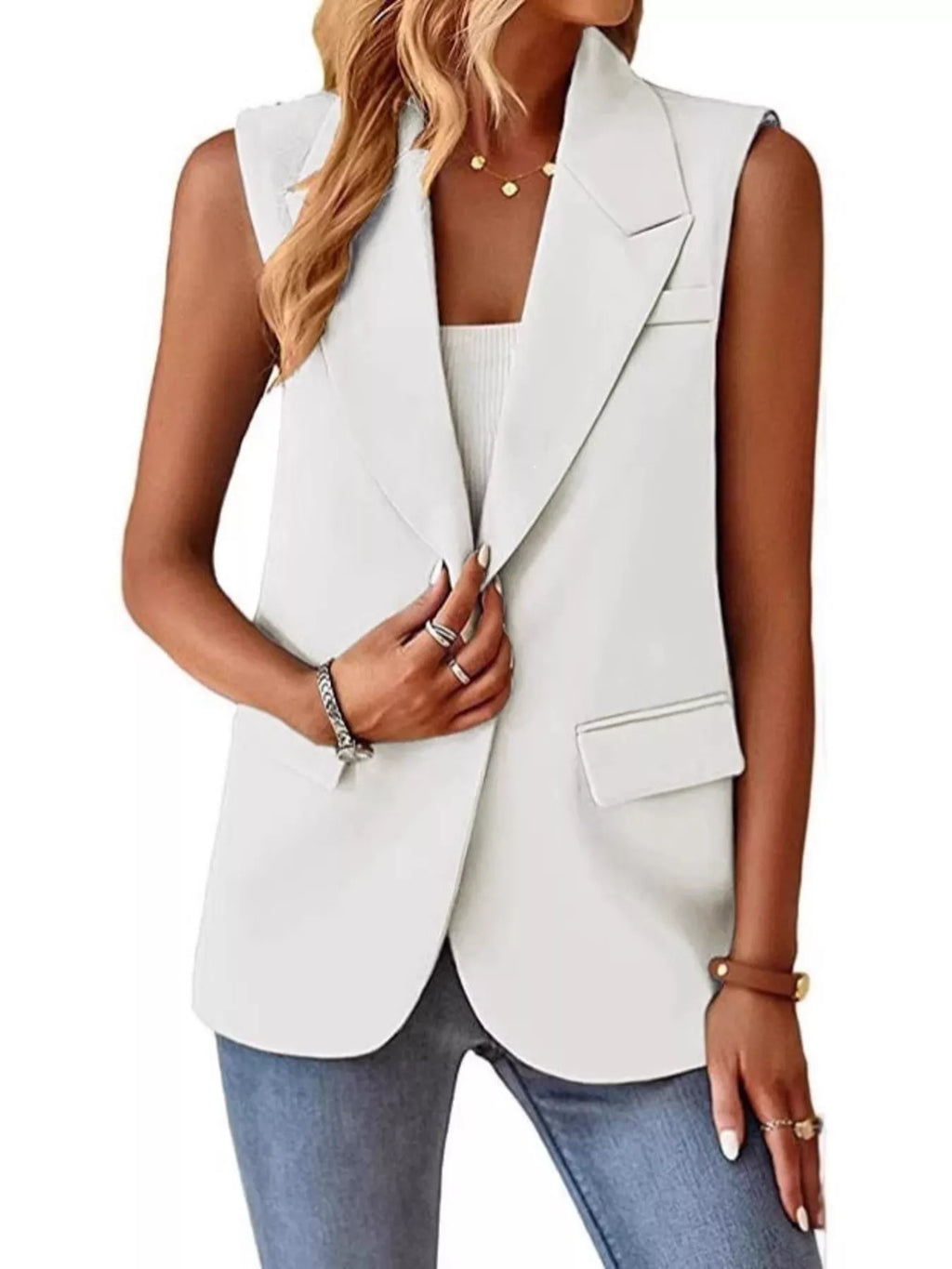 One Button Blazer Vest - Lilixa.store