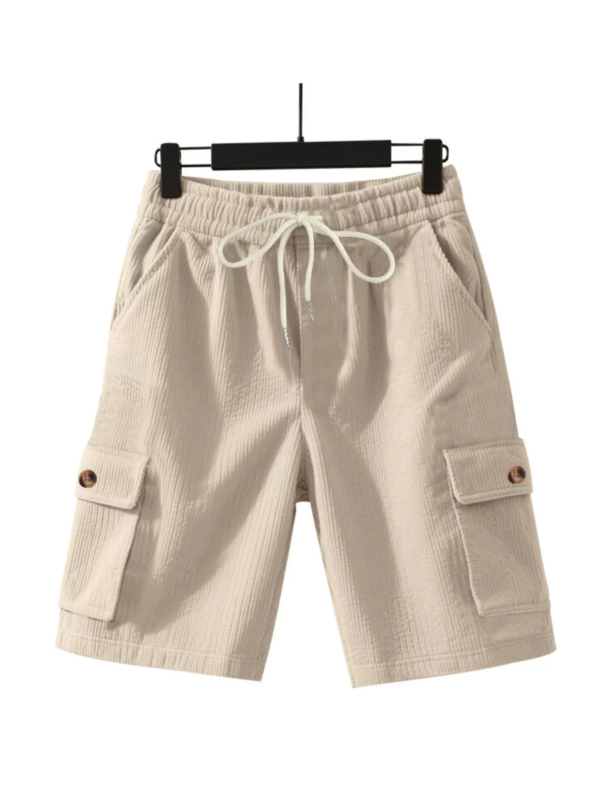 Men's Full Size Casual Textured Drawstring Cargo Shorts Plus Size in Apricot
