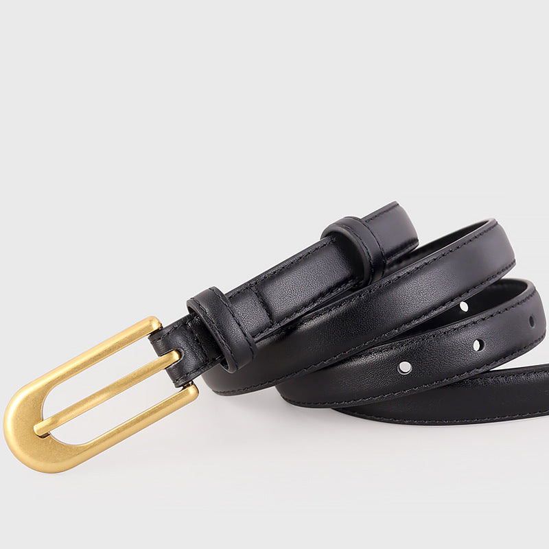 Gold Buckle Skinny Leather Belt - Lilixa.store