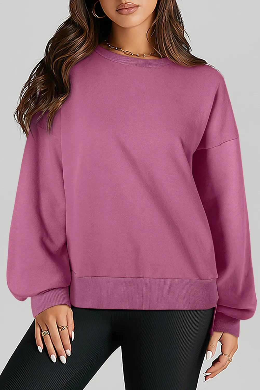 High-Low Round Neck Long Sleeve Sweatshirt - Lilixa.store