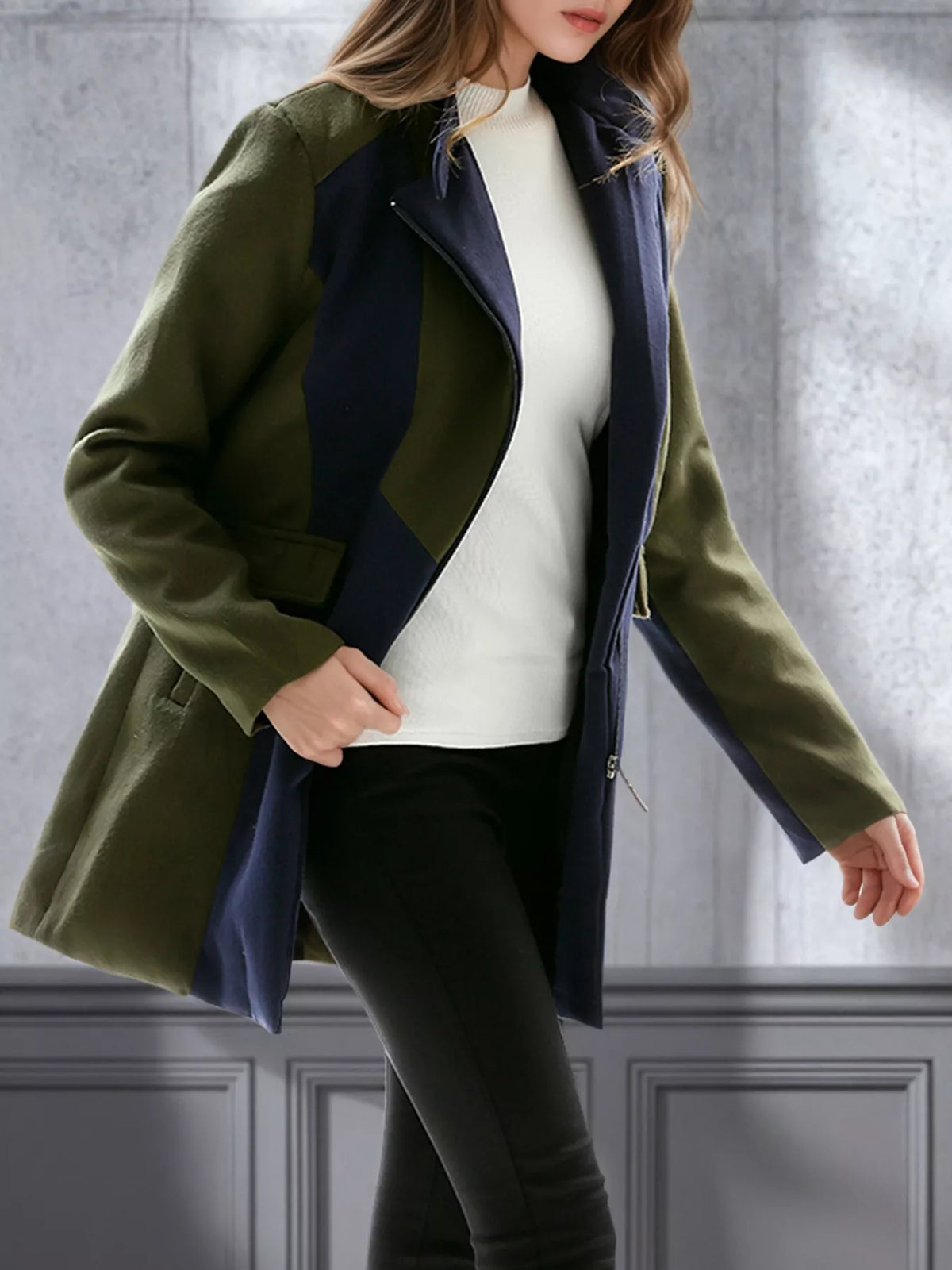 Color Block Zip Up Outerwear - Lilixa.store