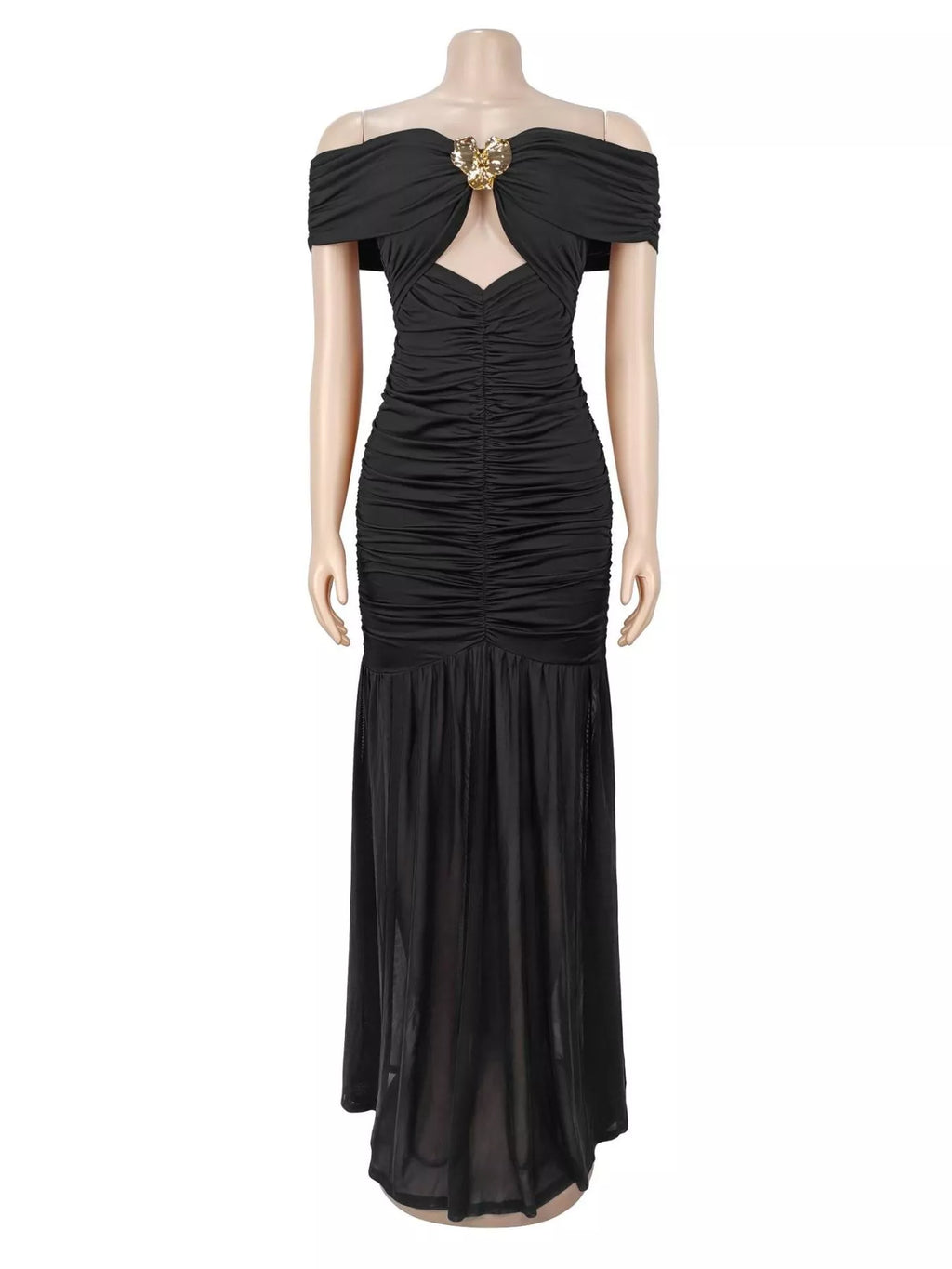 Off-Shoulder Ruched Mermaid Maxi Dress - Lilixa.store