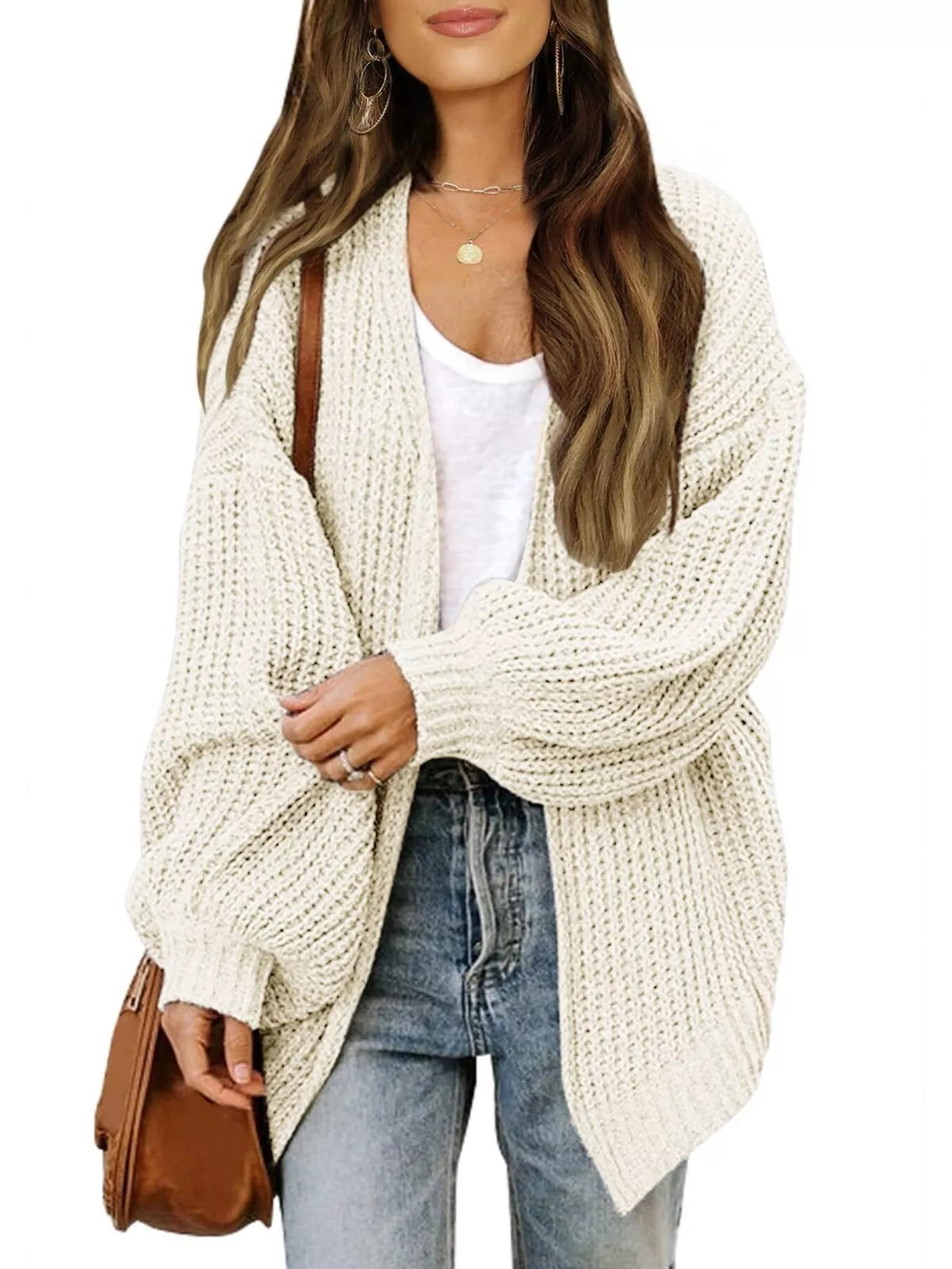 Open-Front Chunky Knit Cardigan - Lilixa.store