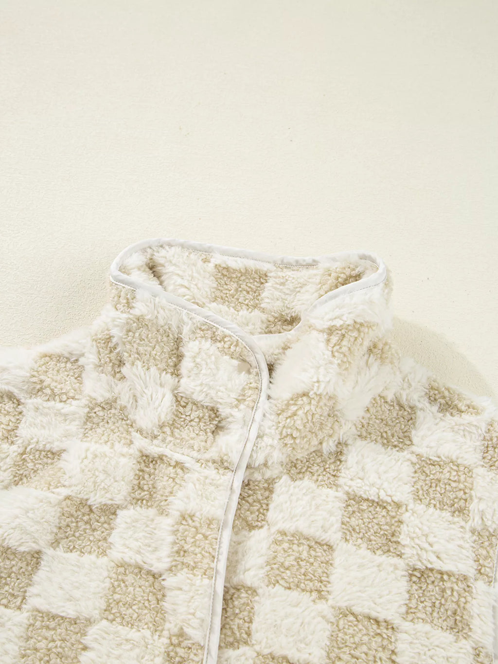 Sherpa Checkerboard Snap Button Vest Coat with Pocket - Lilixa.store