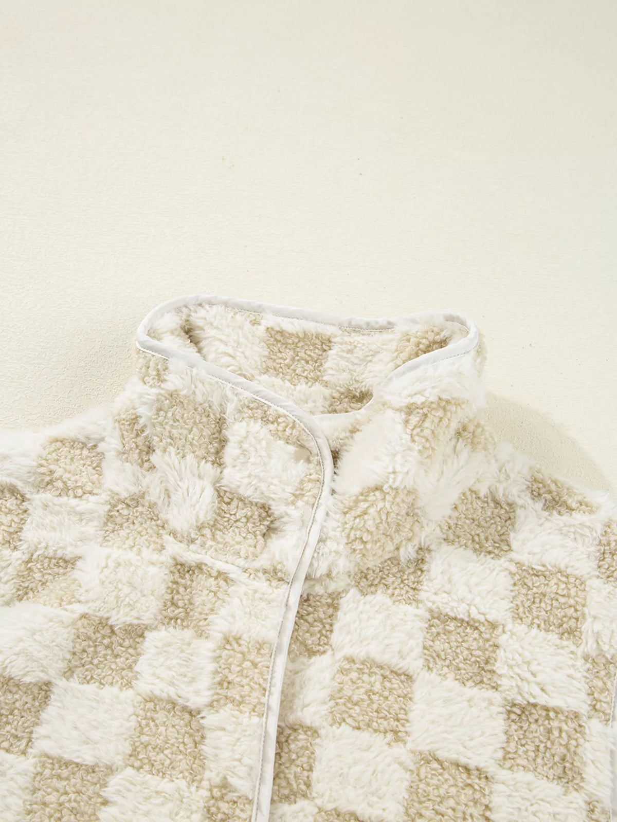 Sherpa Checkerboard Snap Button Vest Coat with Pocket - Lilixa.store