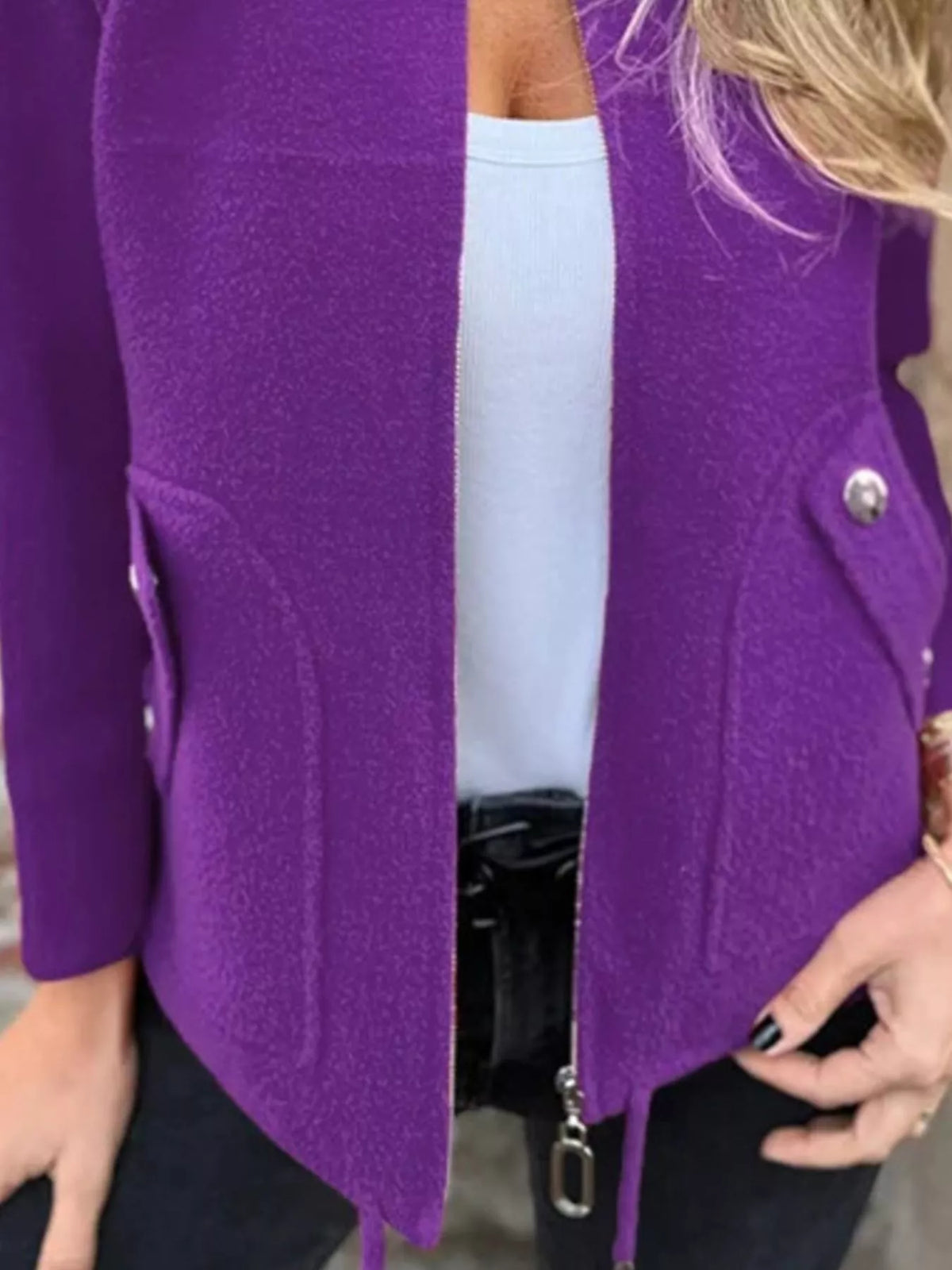 Full Size Textured Knit Zip Up Outerwear Plus Size, view 19