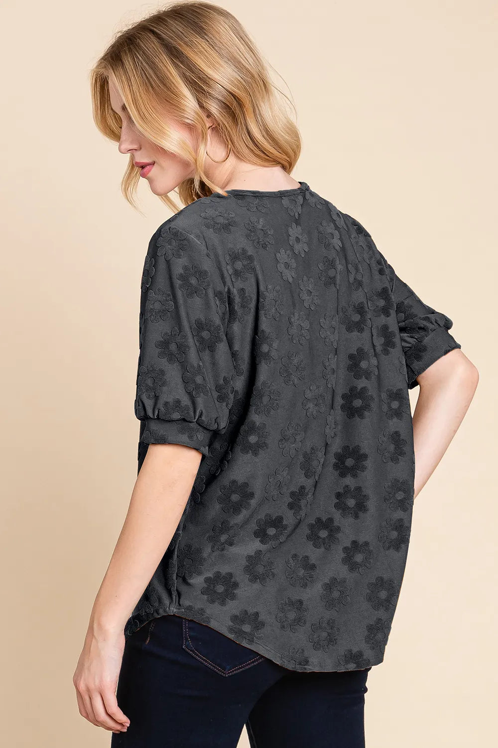 BOMBOM Textured Floral Pattern Top - Lilixa.store