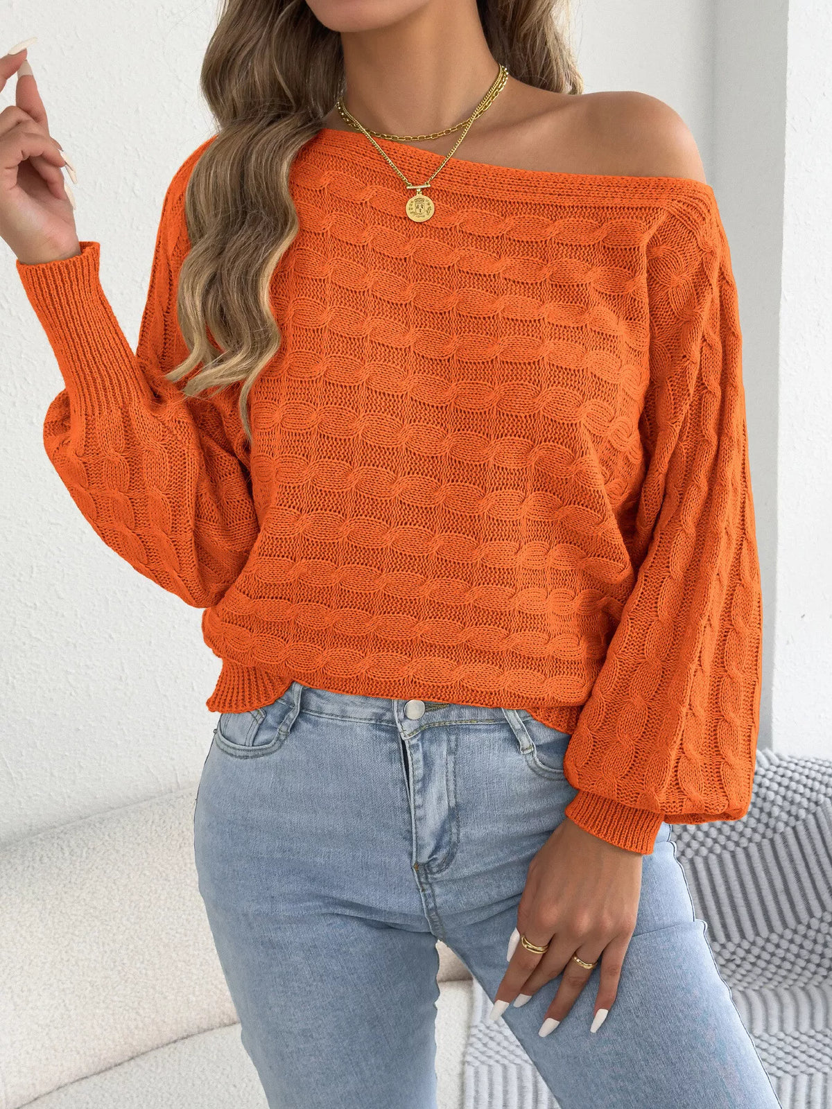 Cable Knit Boat Neck Sweater