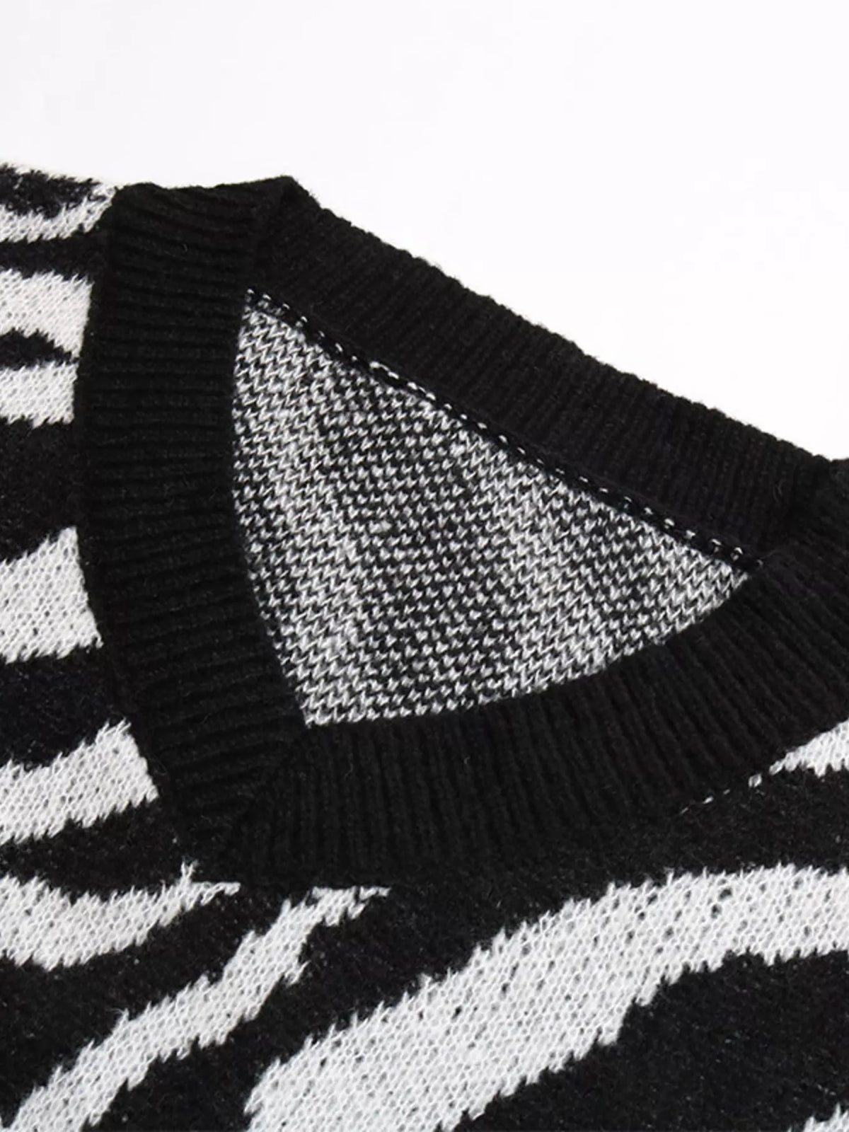 Zebra Print Relaxed Fit Pullover Sweater