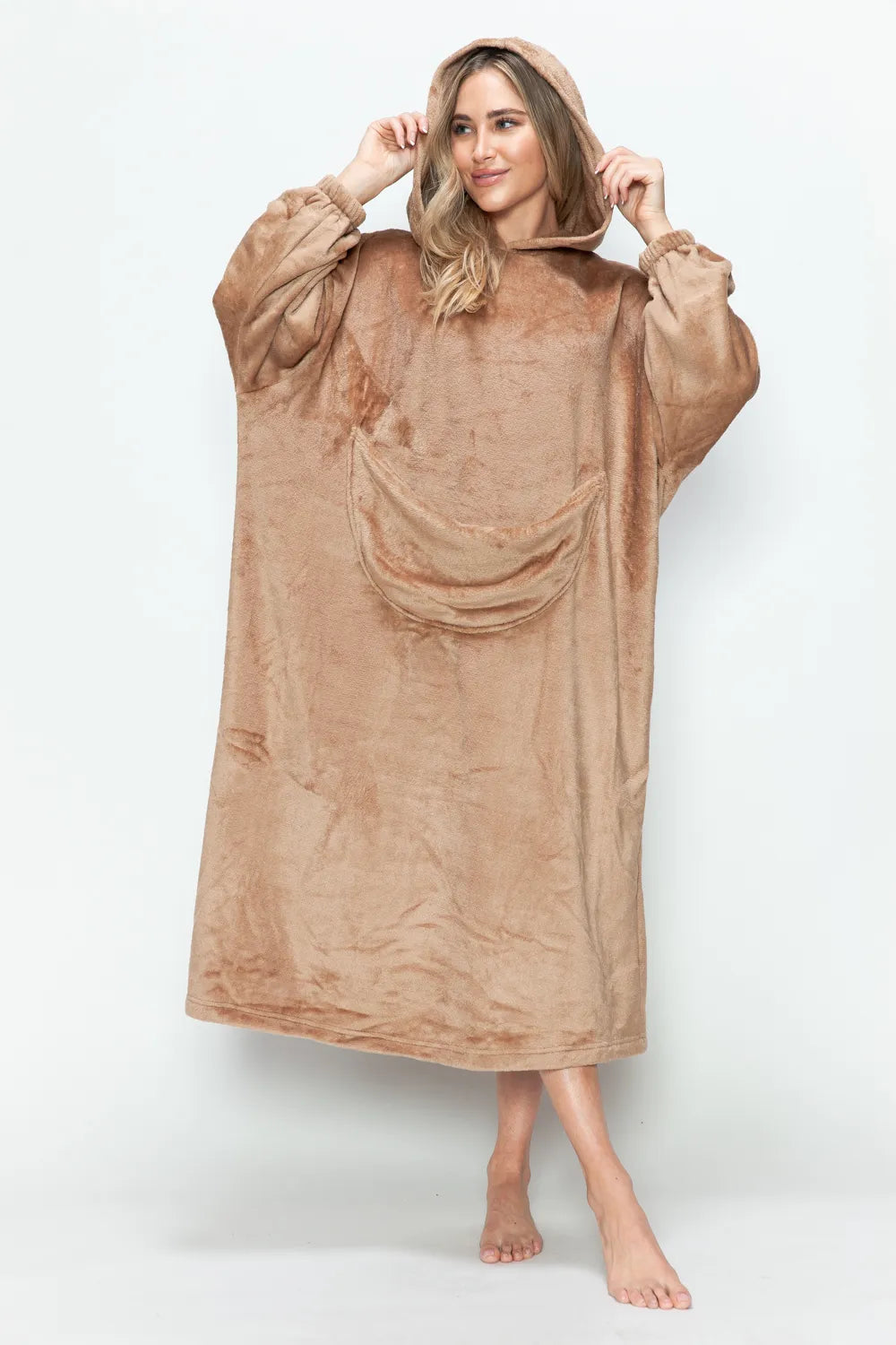 Double Take Full Size Pocketed Hooded Midi Lounge Dress - Lilixa.store