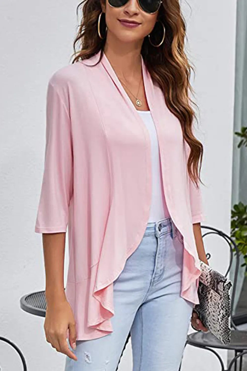 Open Front Three-Quarter Sleeve Cardigan, view 4
