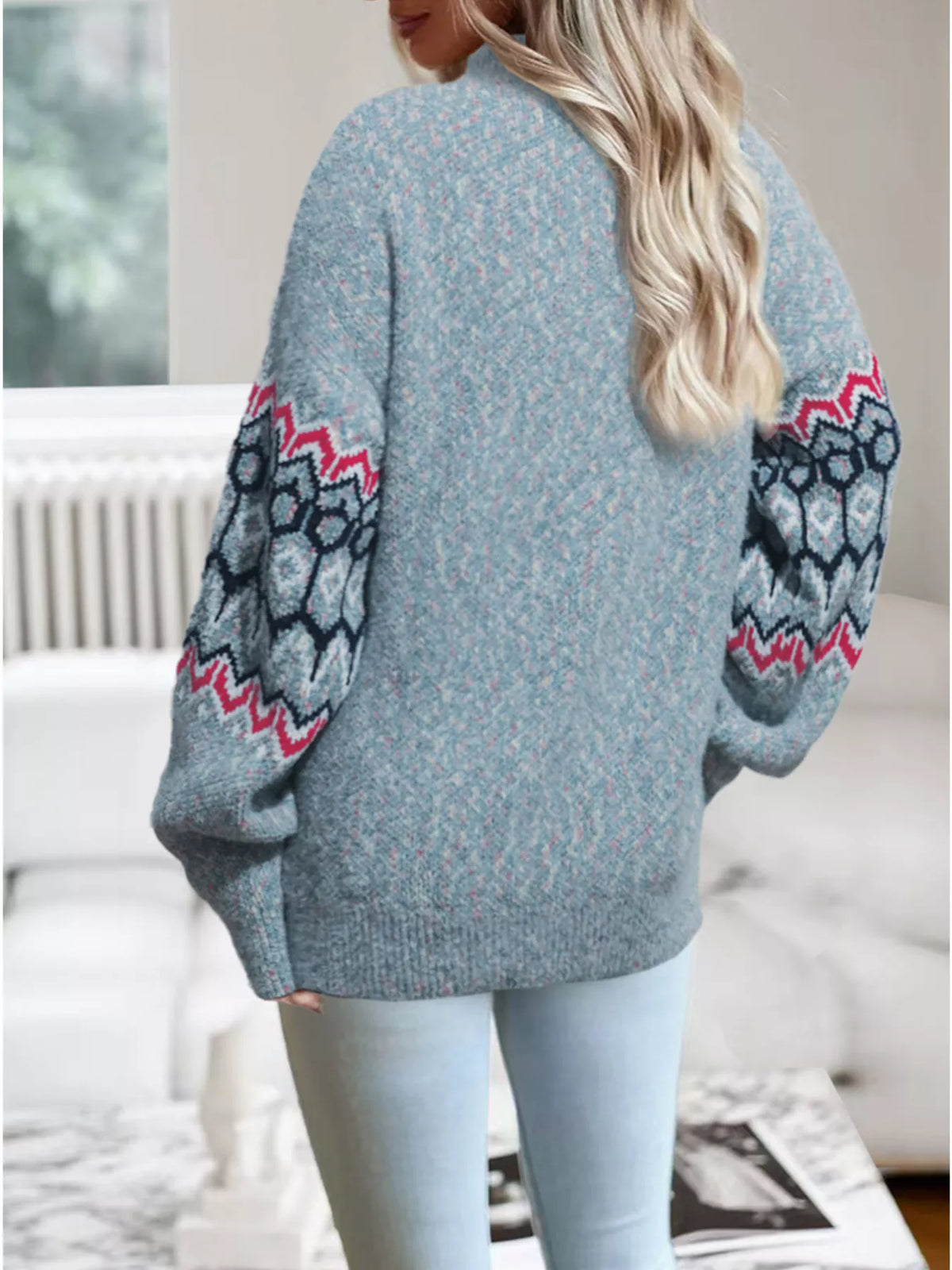 Geometric Pattern Long Sleeve Sweater - Lilixa.store