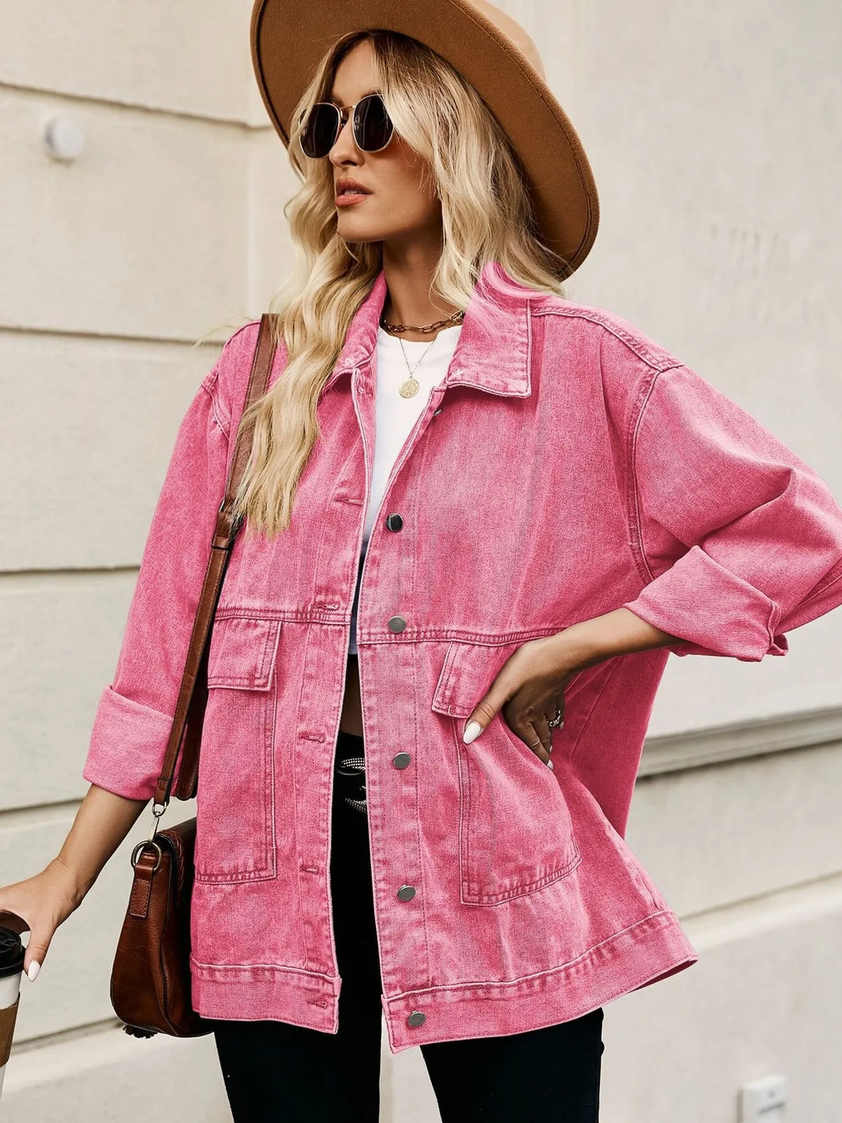 Oversized Button Up Denim Jacket with Hood, view 3