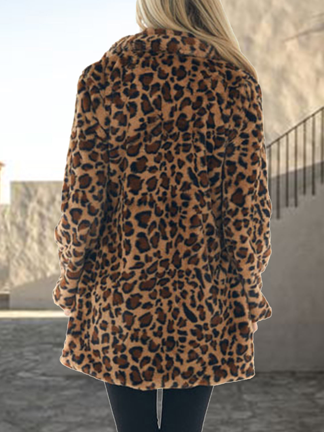 Leopard Collared Neck Coat with Pockets - Lilixa.store