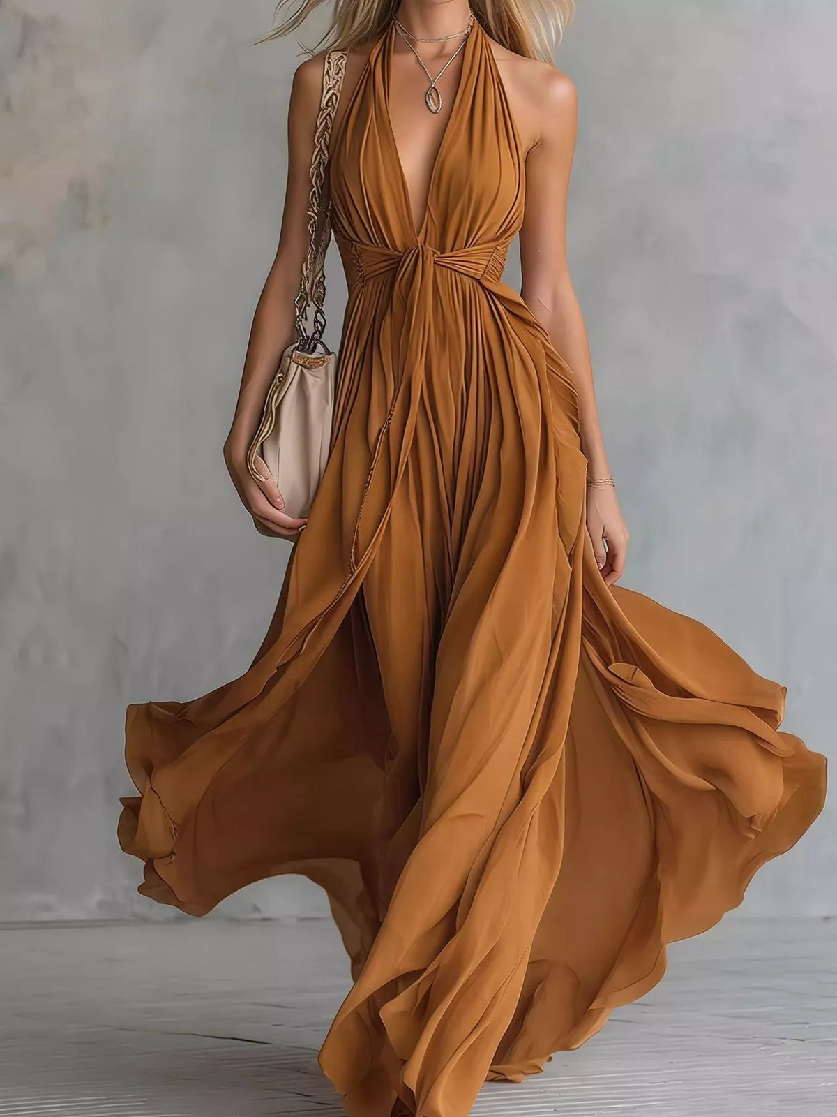 Crisscross Back Ruched Maxi Dress