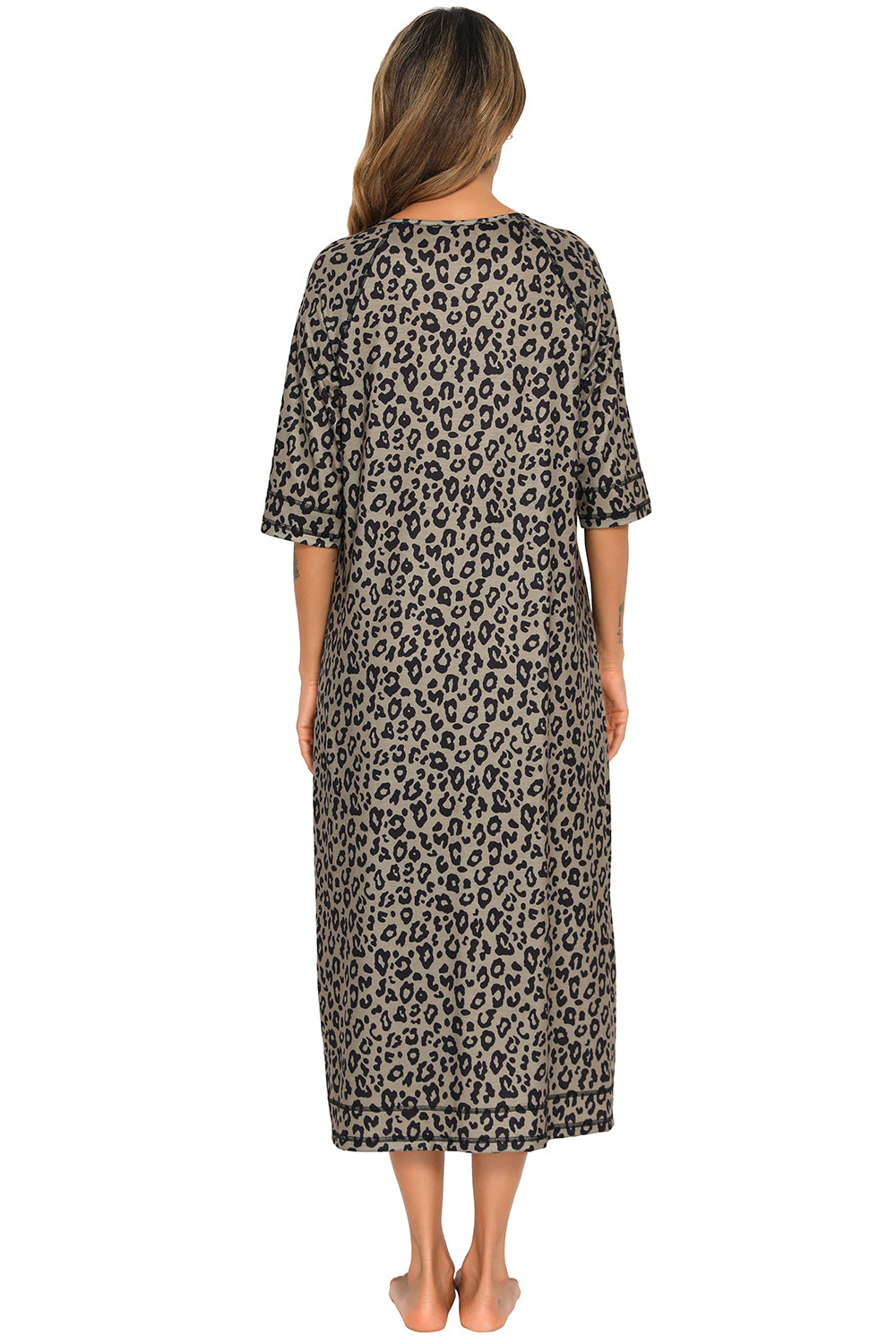 Printed Slit Night Dress with Pockets - Lilixa.store