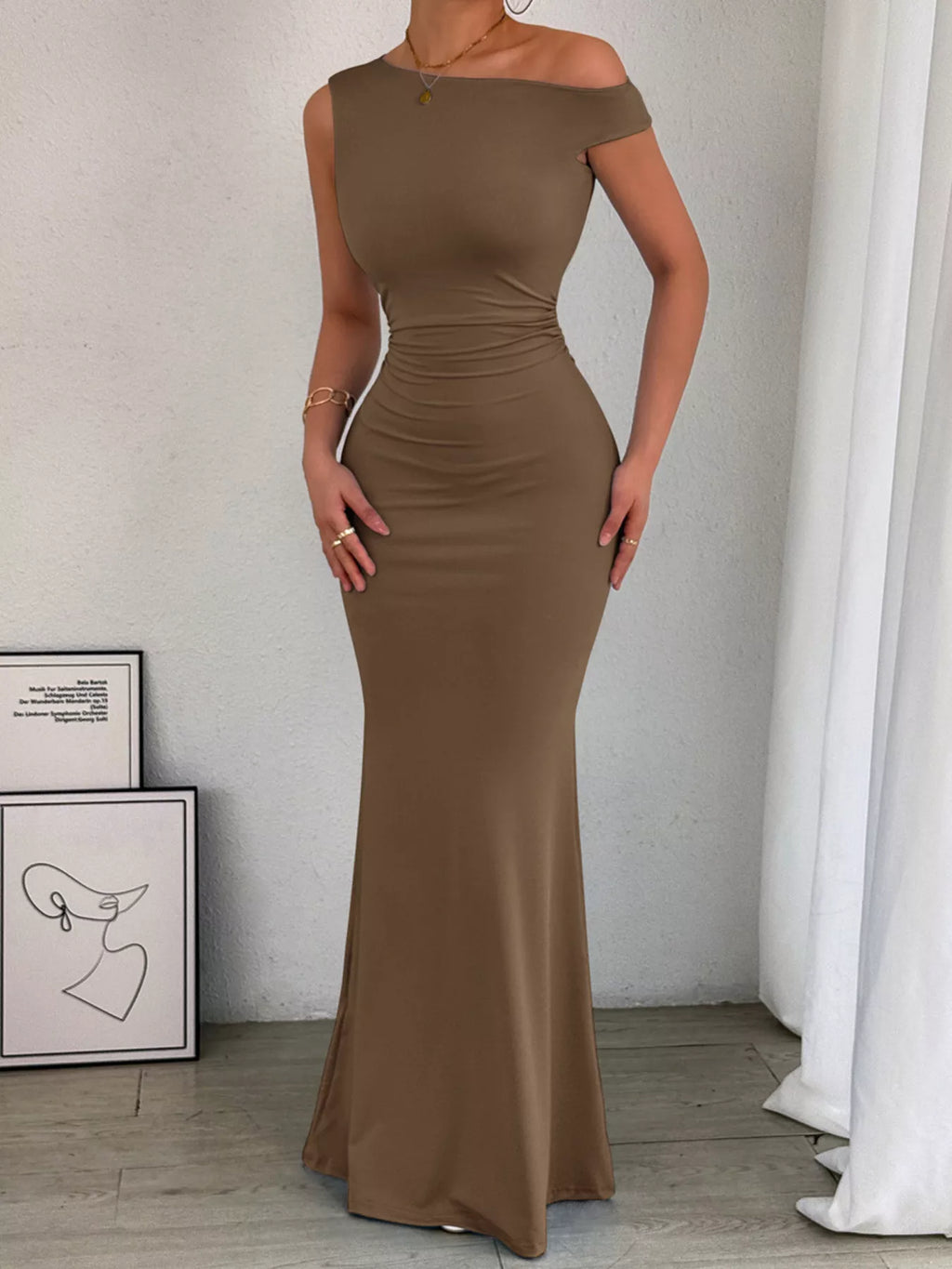One-Shoulder Ruched Bodycon Maxi Dress - Lilixa.store