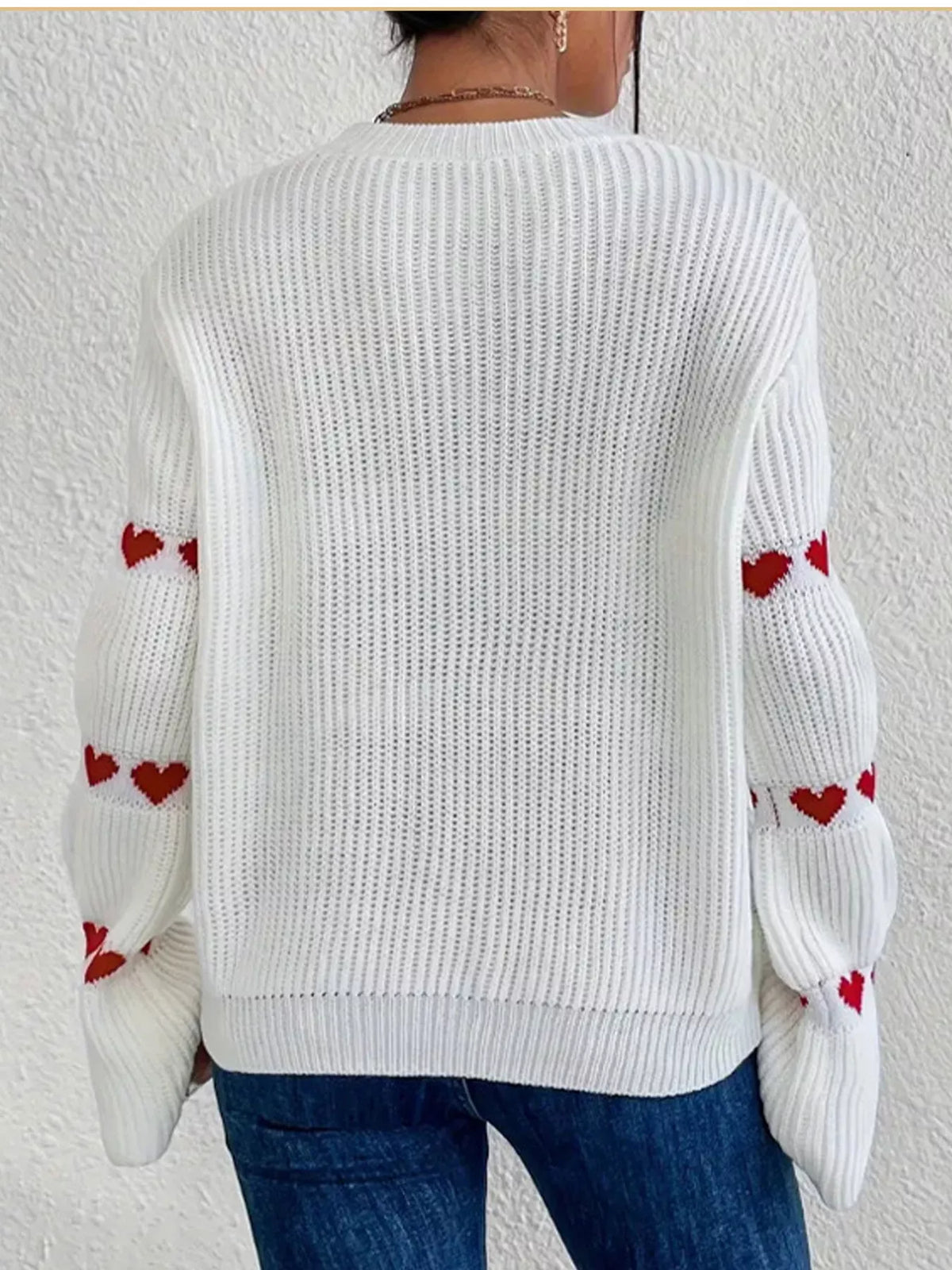 Heart Pattern Dropped Shoulder Sweater, view 2
