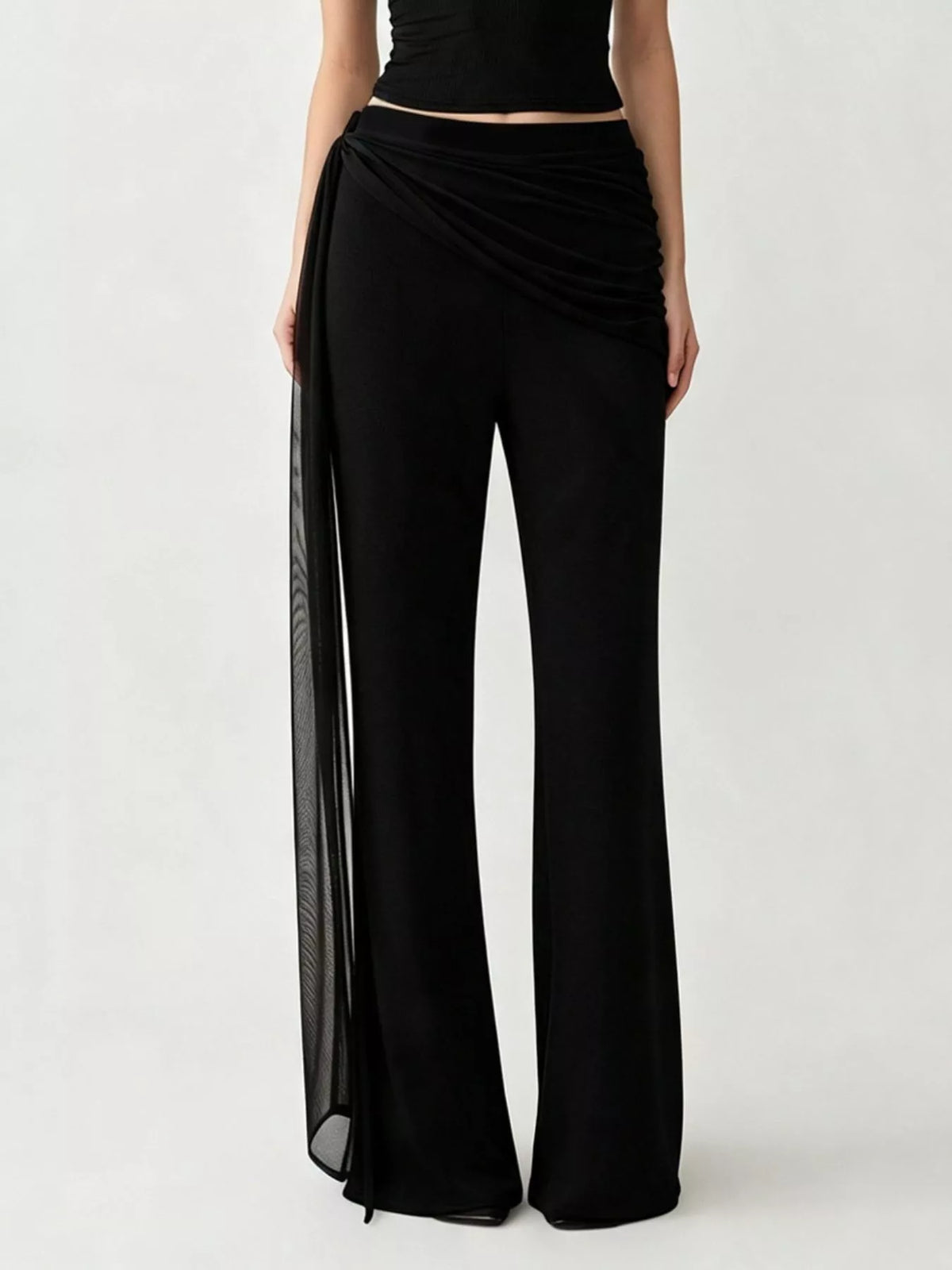 Draped Mesh Flare Pants