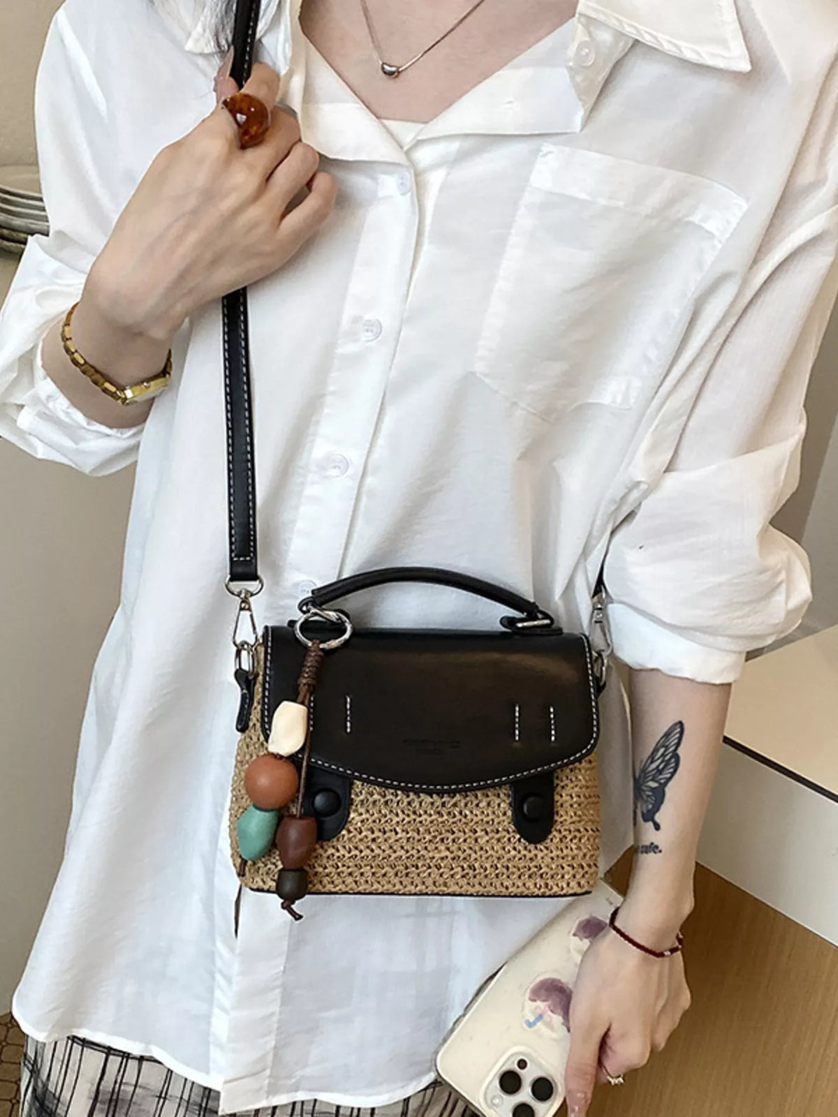 Two-Tone Woven Crossbody Bag