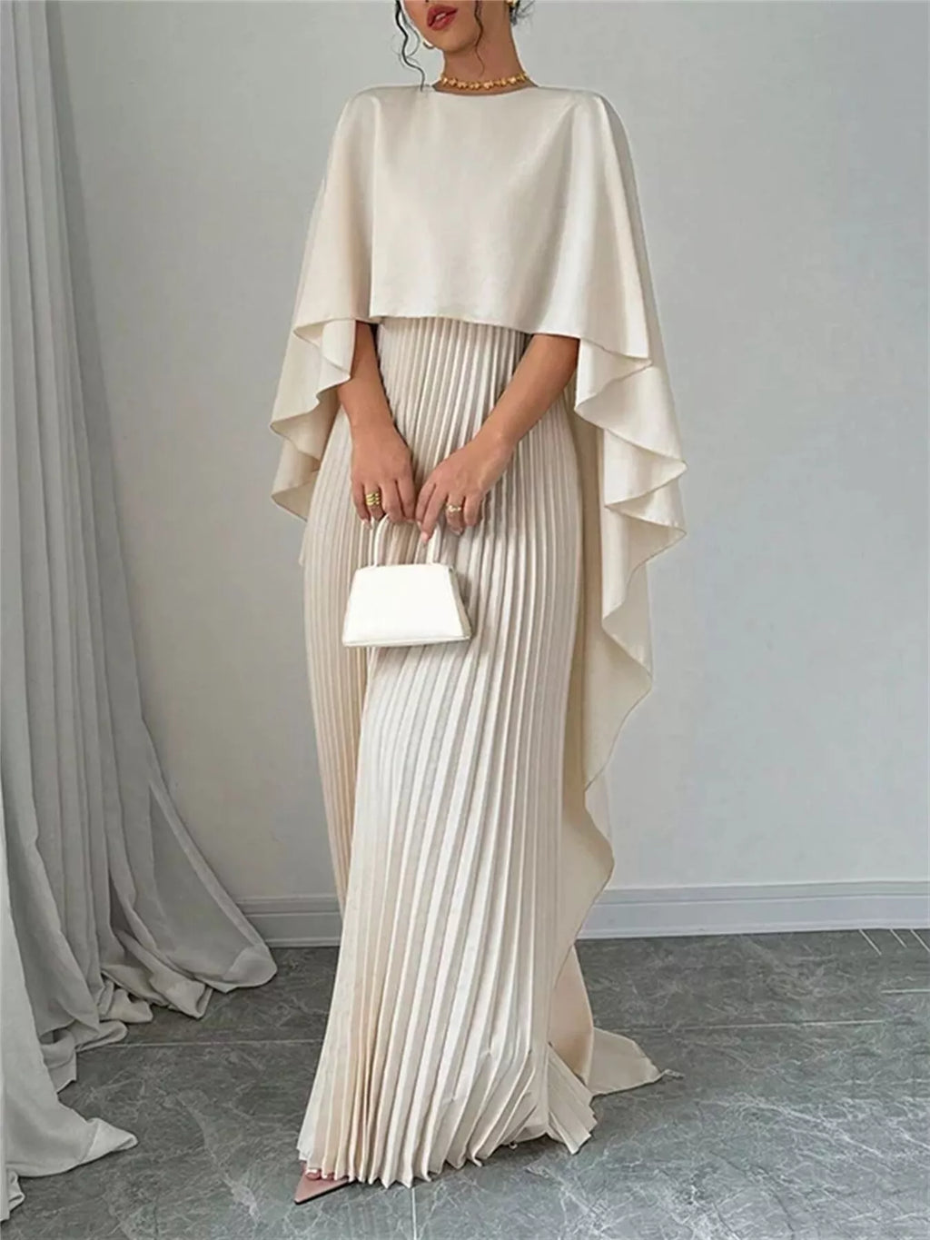 Cape Pleated Maxi Dress - Lilixa.store