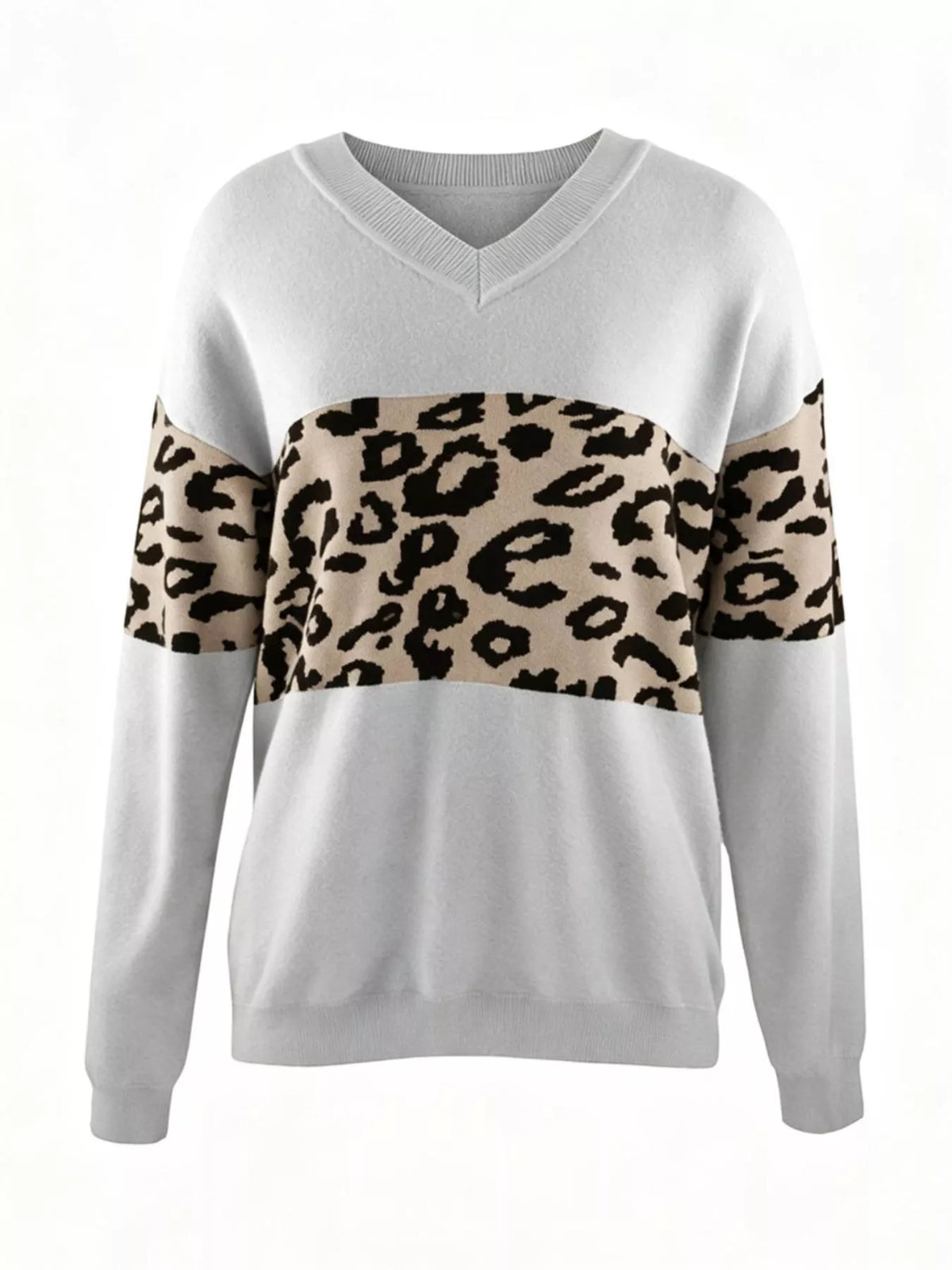 Leopard V-Neck Dropped Shoulder Sweater