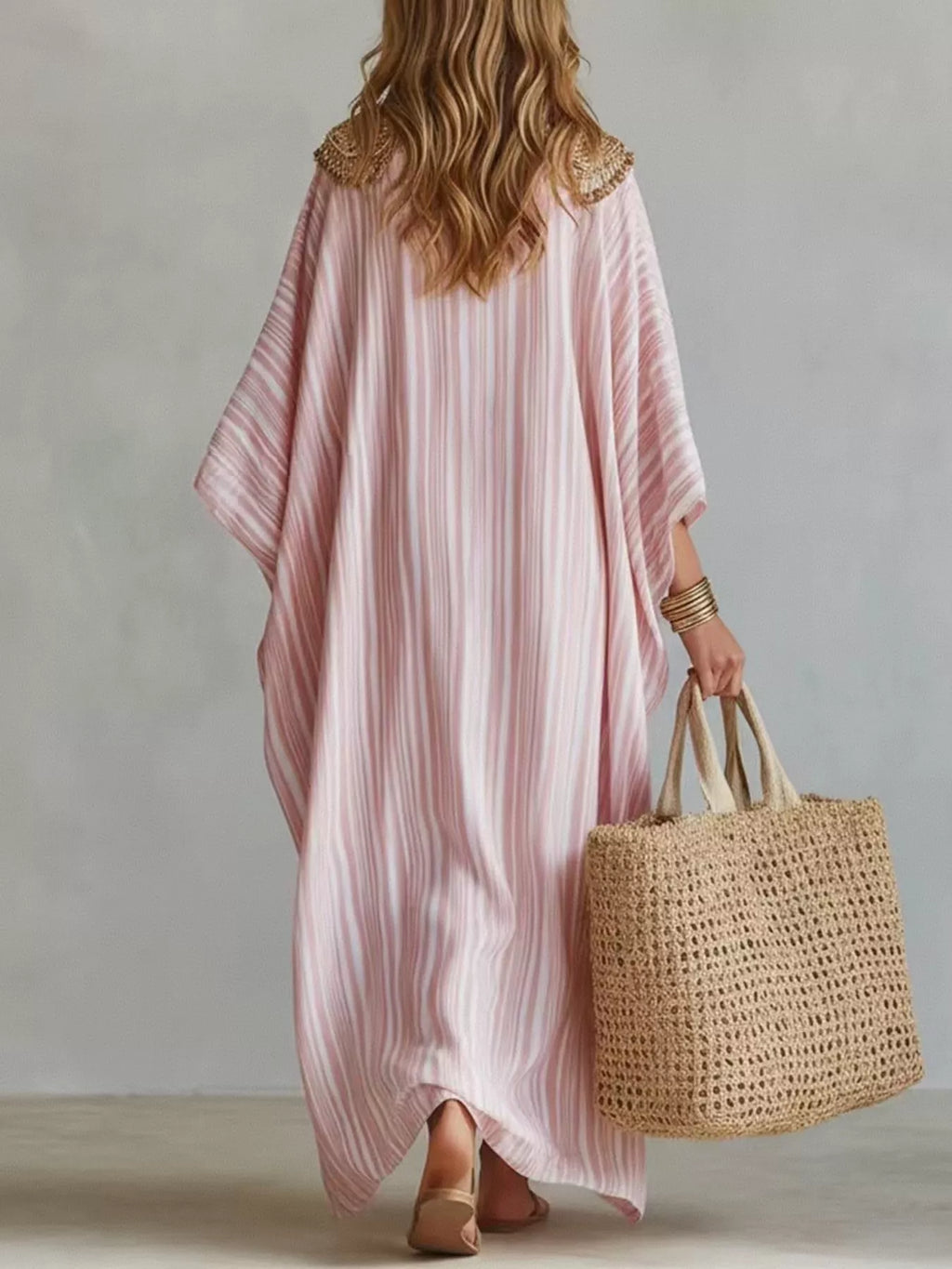 Striped V-Neck Maxi Dress - Lilixa.store