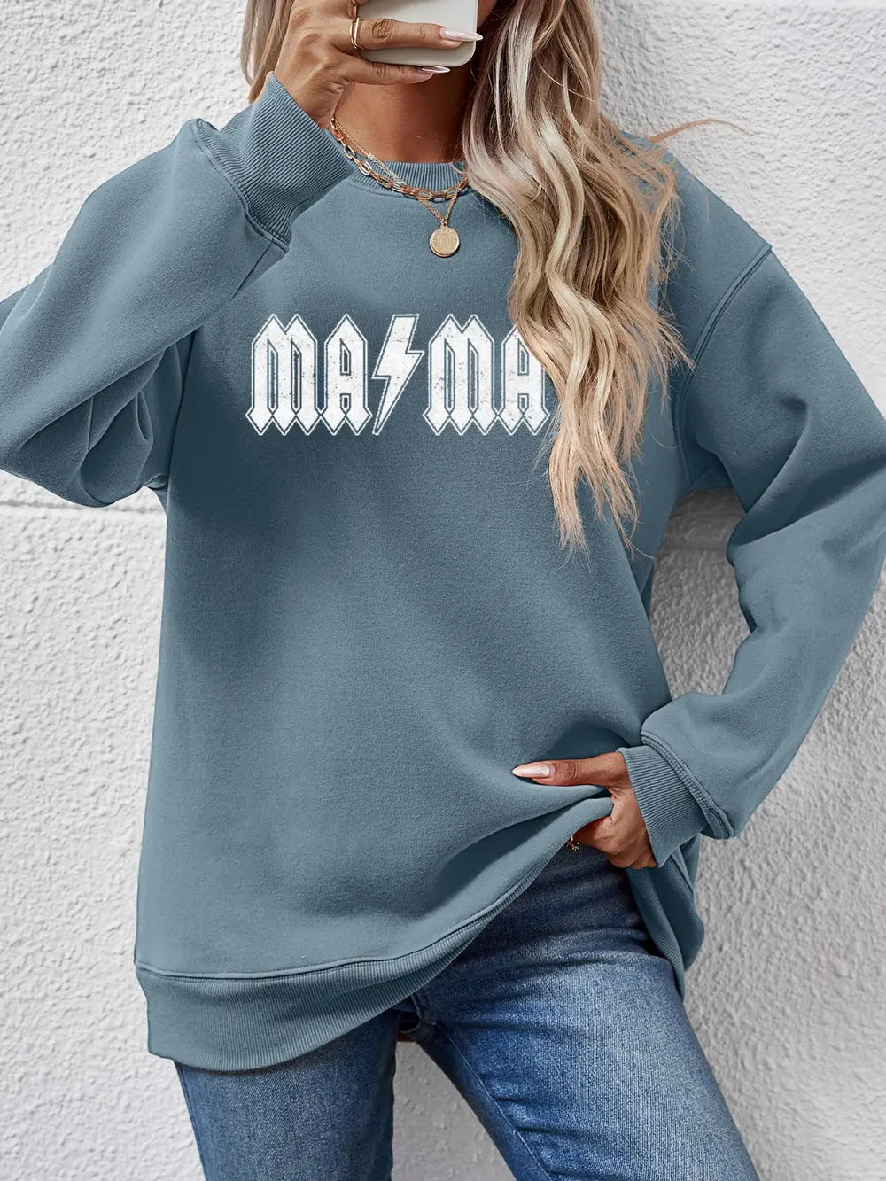 Letter Graphic Dropped Shoulder Sweatshirt in Air Force Blue