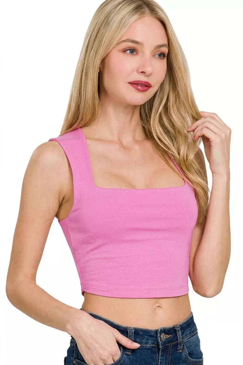 Zenana Double Layered Square Neck Cropped Tank Top - Lilixa.store