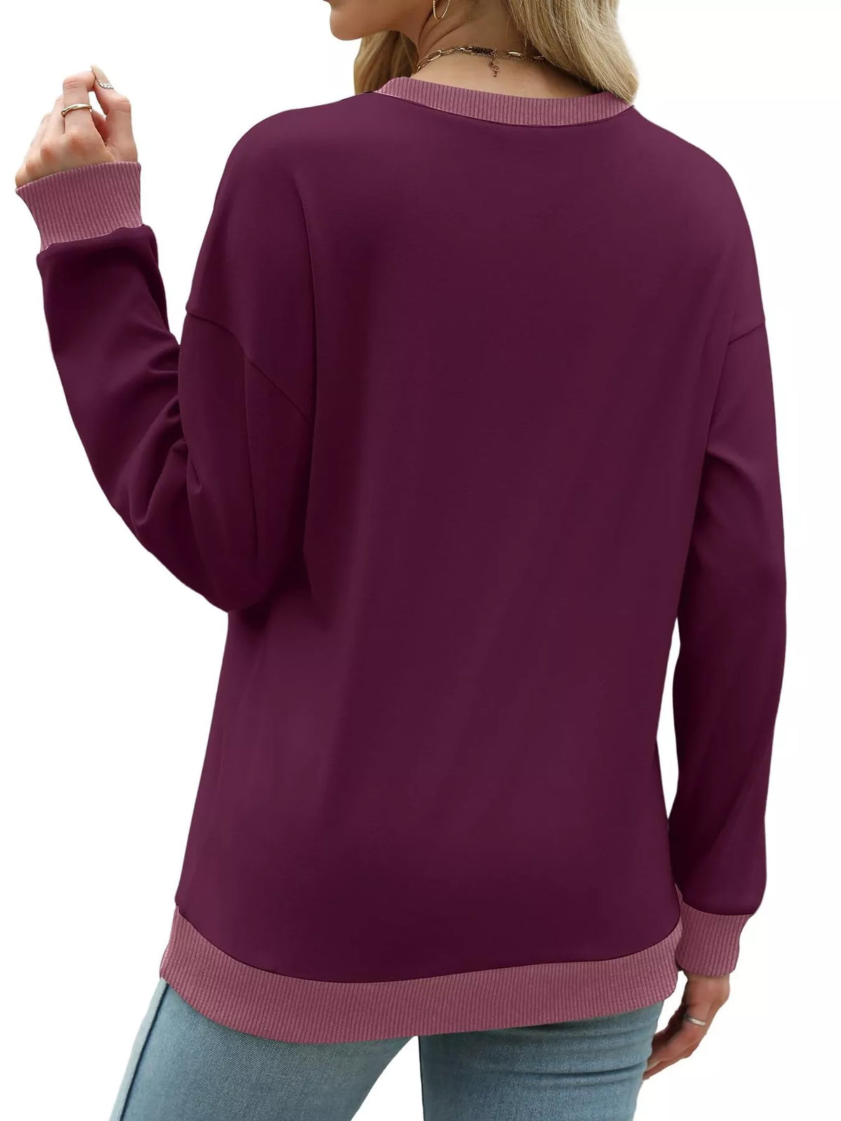 Contrast Trim Crew Neck Casual Sweatshirt - Lilixa.store