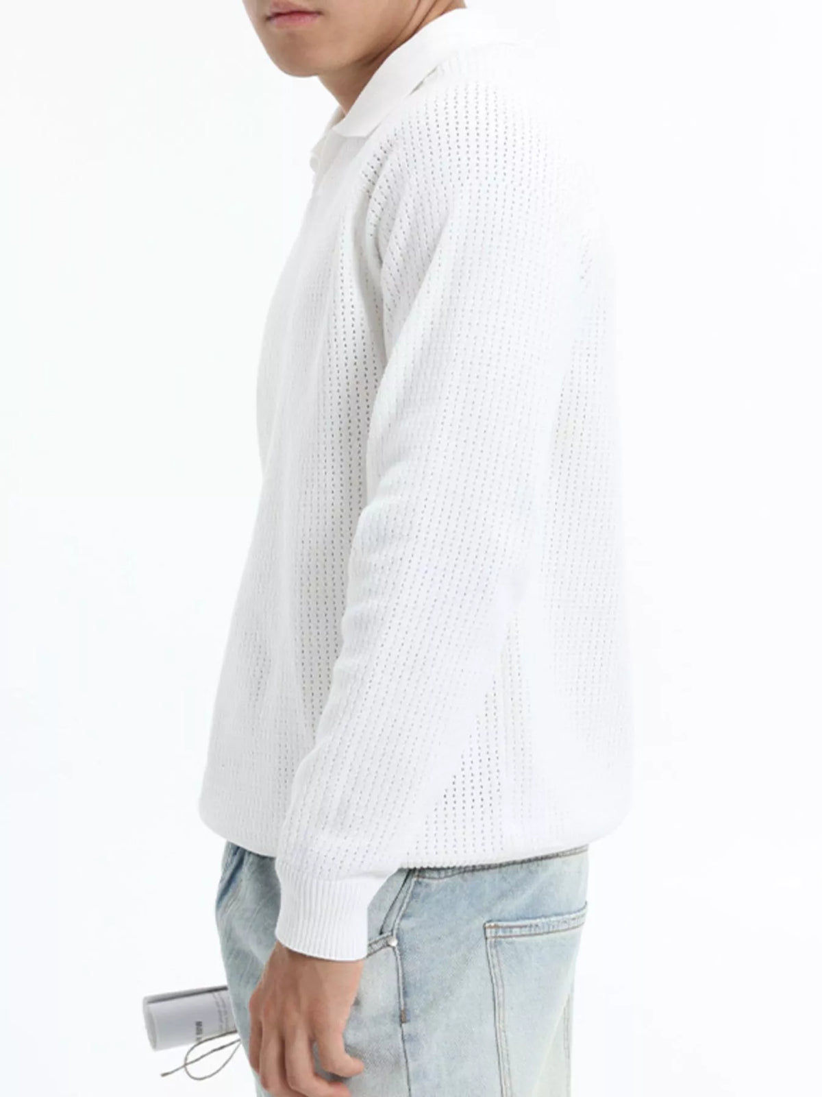 Men's Plus Size Textured Polo Collar Knit Top