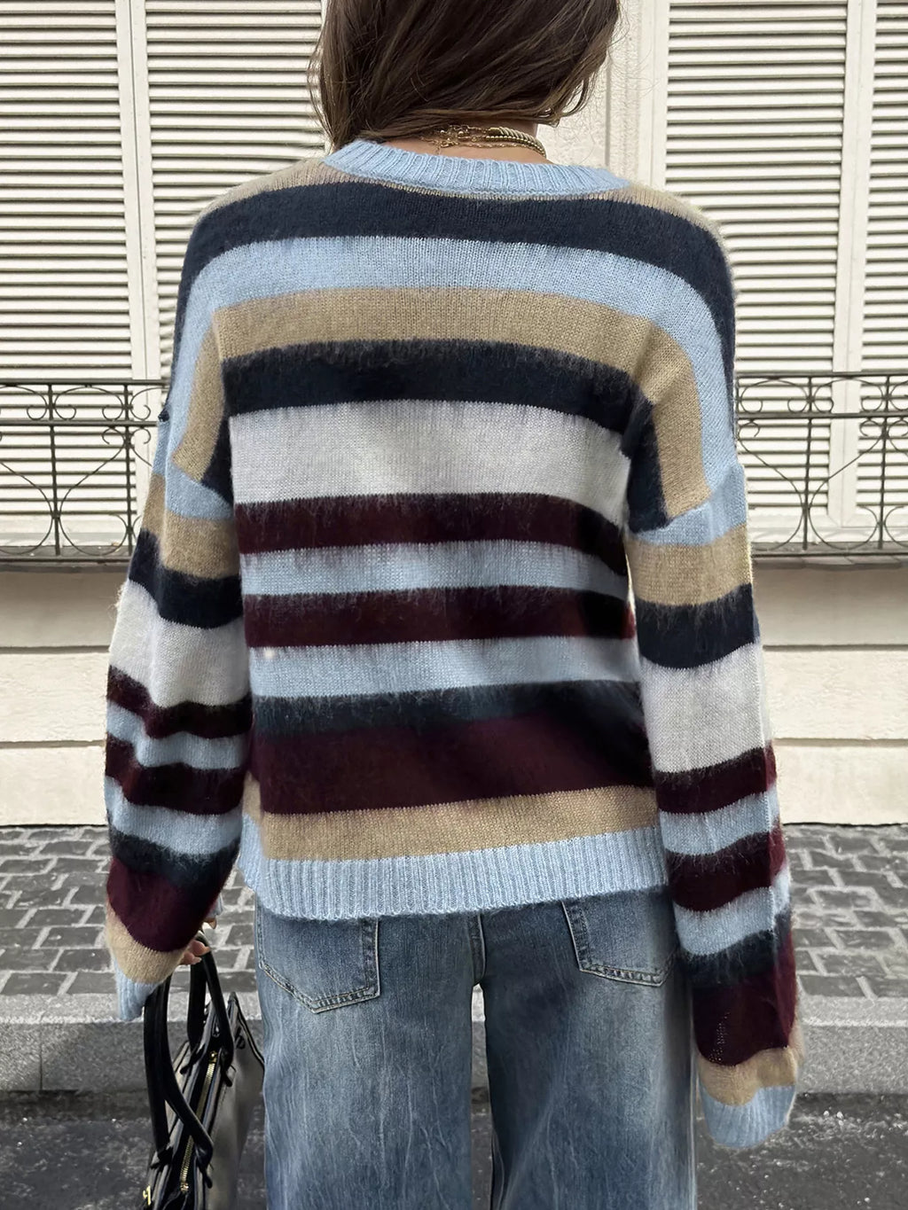Multi-Color Striped Fuzzy Sweater - Lilixa.store