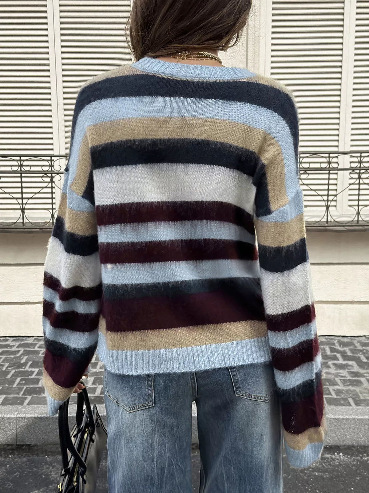 Multi-Color Striped Fuzzy Sweater - Lilixa.store